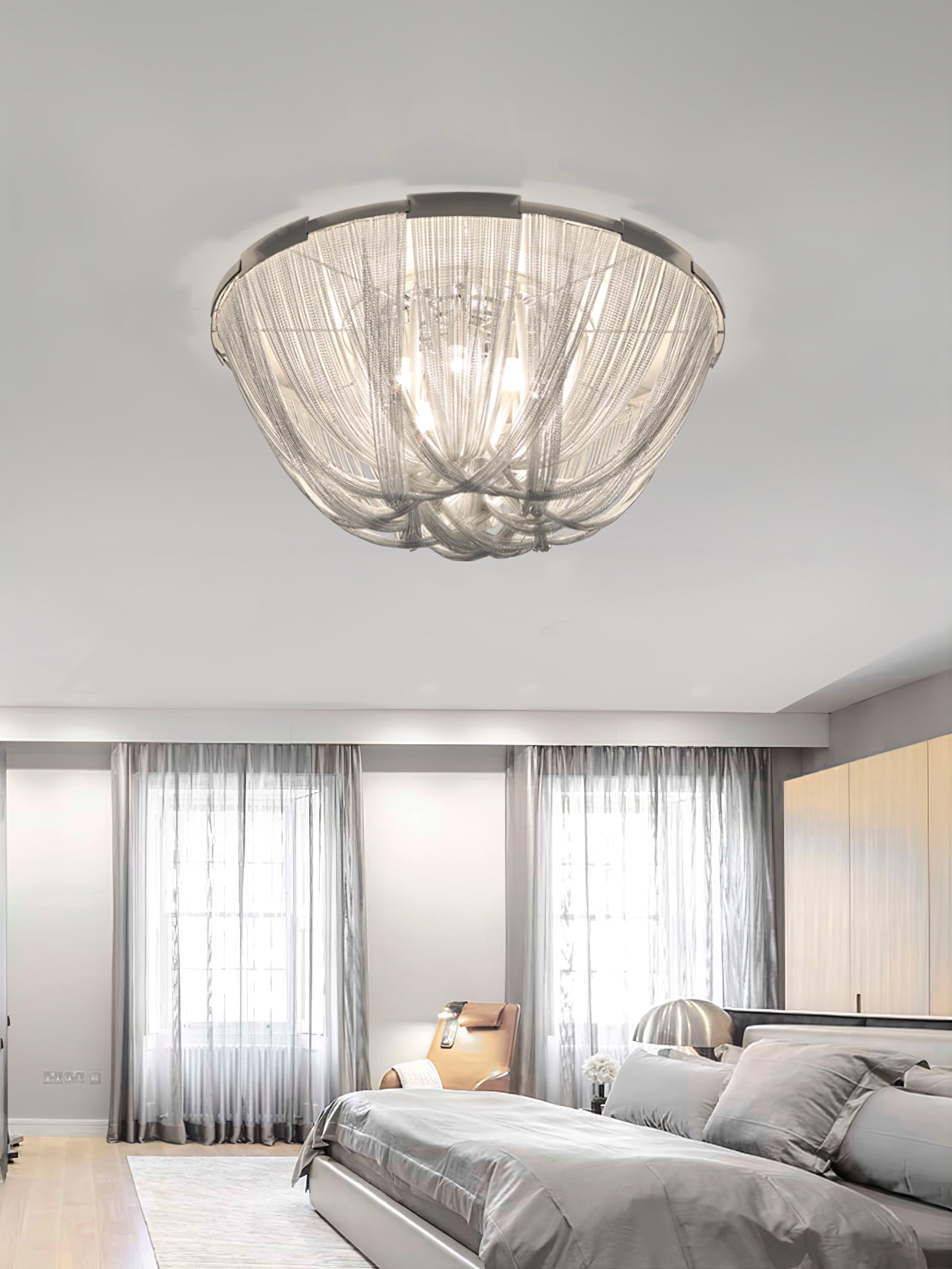 Lustra Deckenleuchte Quaste Aluminium Kette Nickel Rahmen-Letslighting