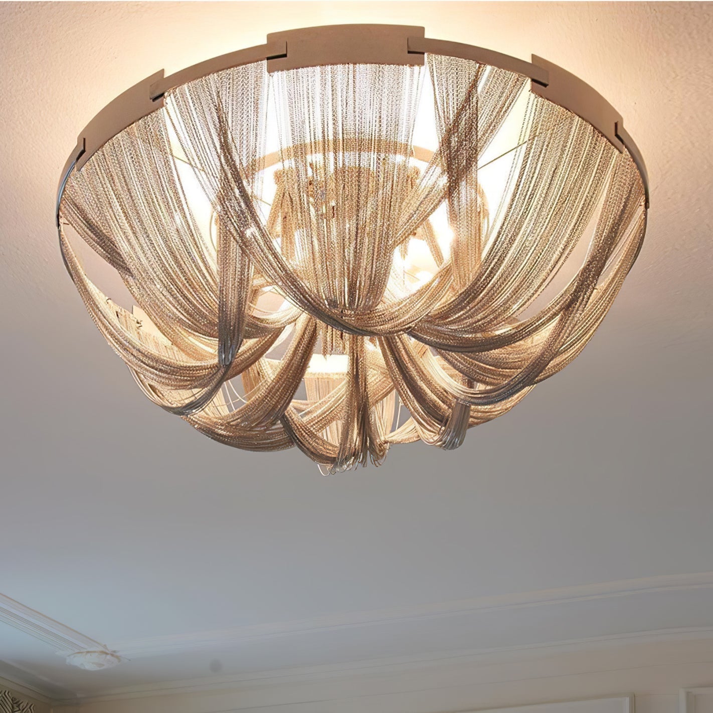 Lustra Deckenleuchte Quaste Aluminium Kette Nickel Rahmen-Letslighting