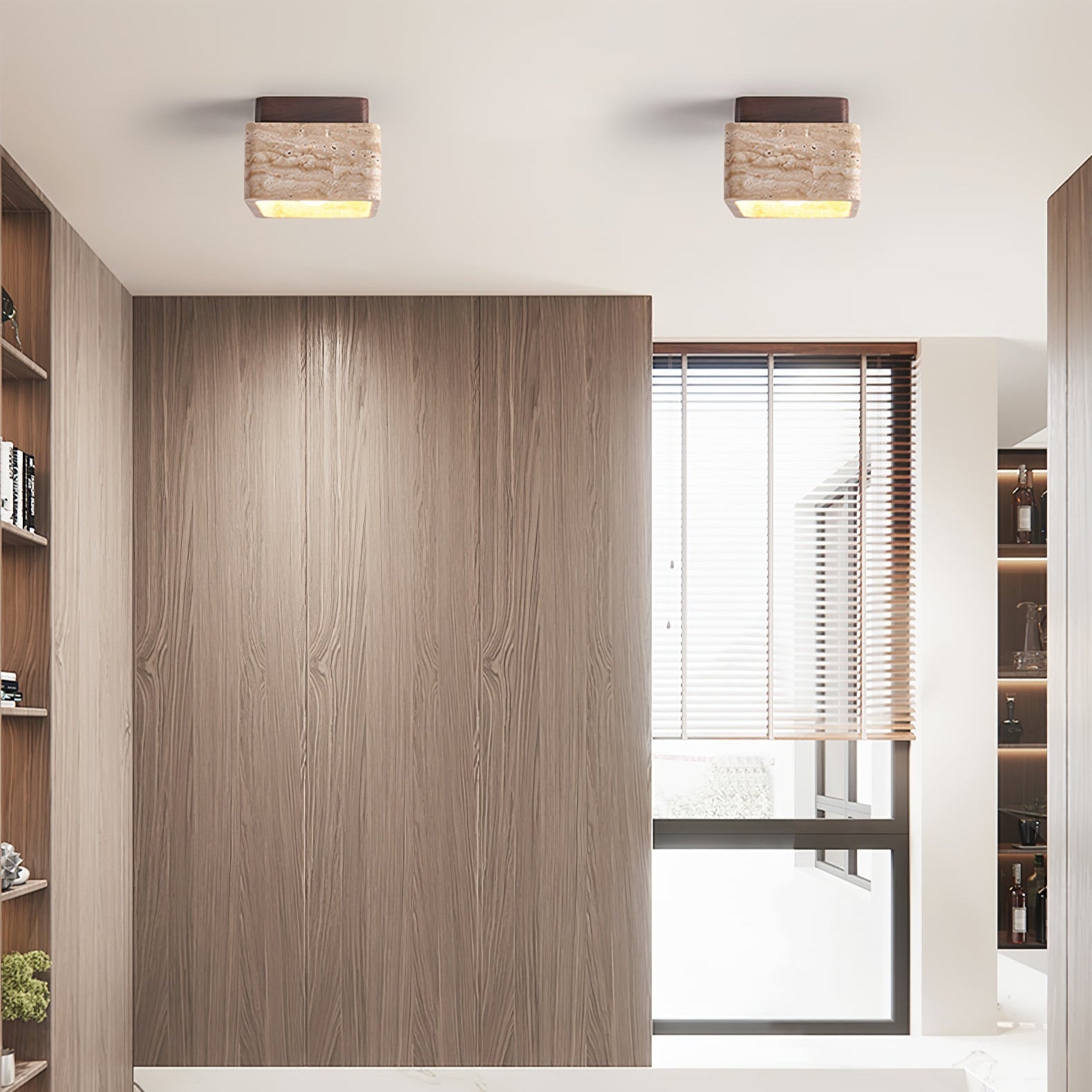 Alaearis Textured Travertine Ceiling Light - Neutralighting