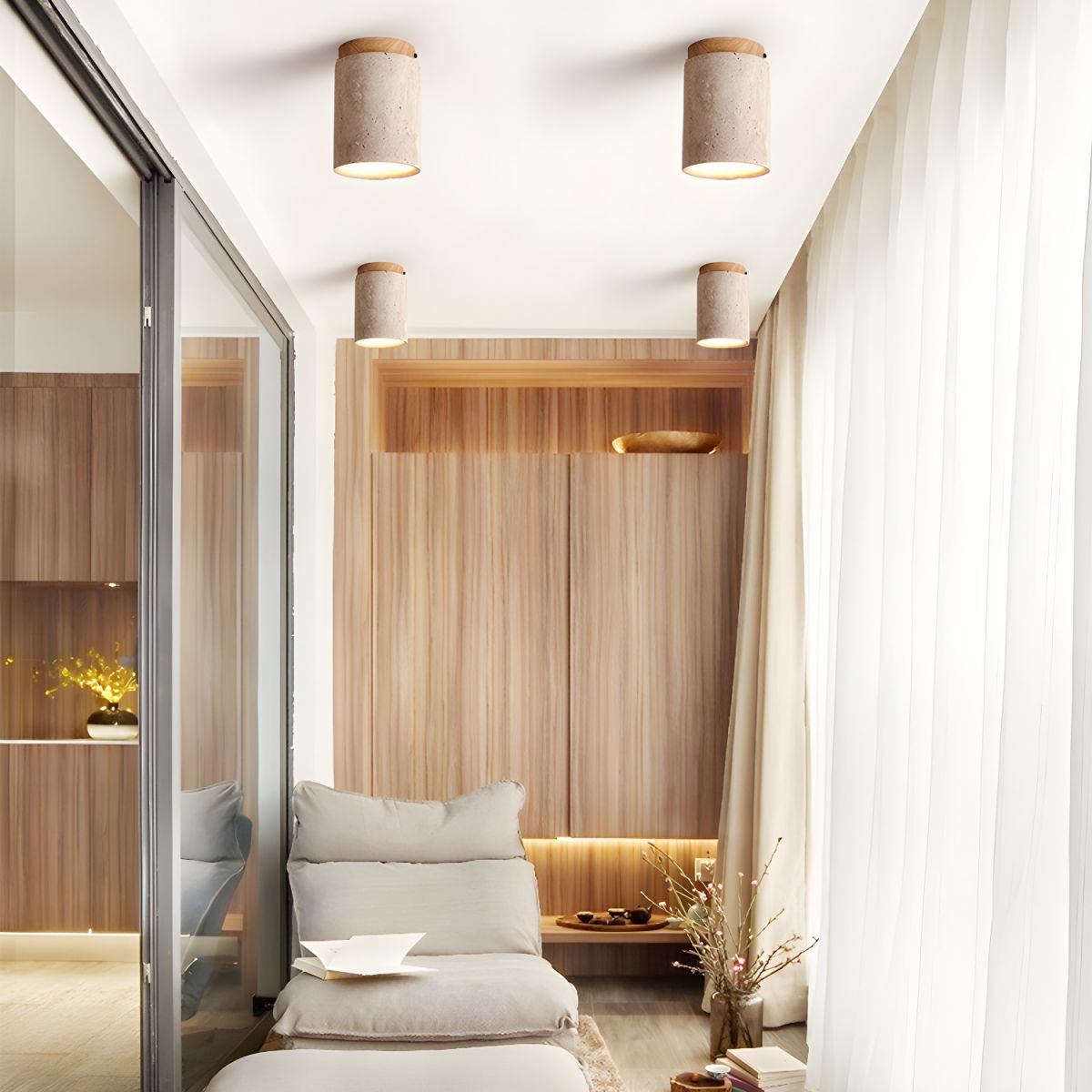 Aurnorira Cylinder Cap Travertine Ceiling Light - Neutralighting