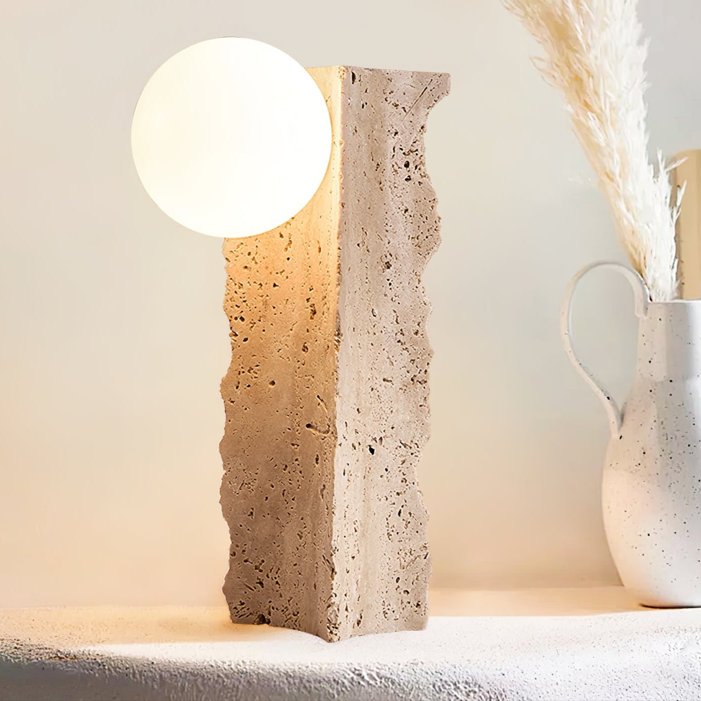 Vyrnora Travertin-Platten-Tischlampe-Letslighting