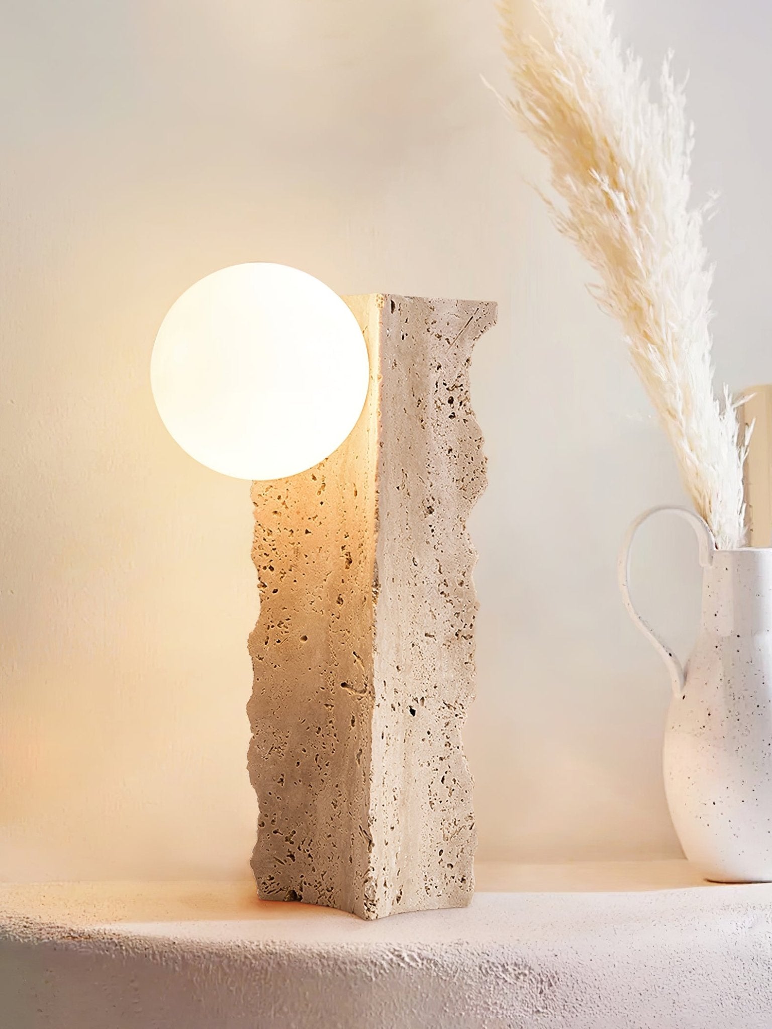 Vyrnora Travertin-Platten-Tischlampe-Letslighting