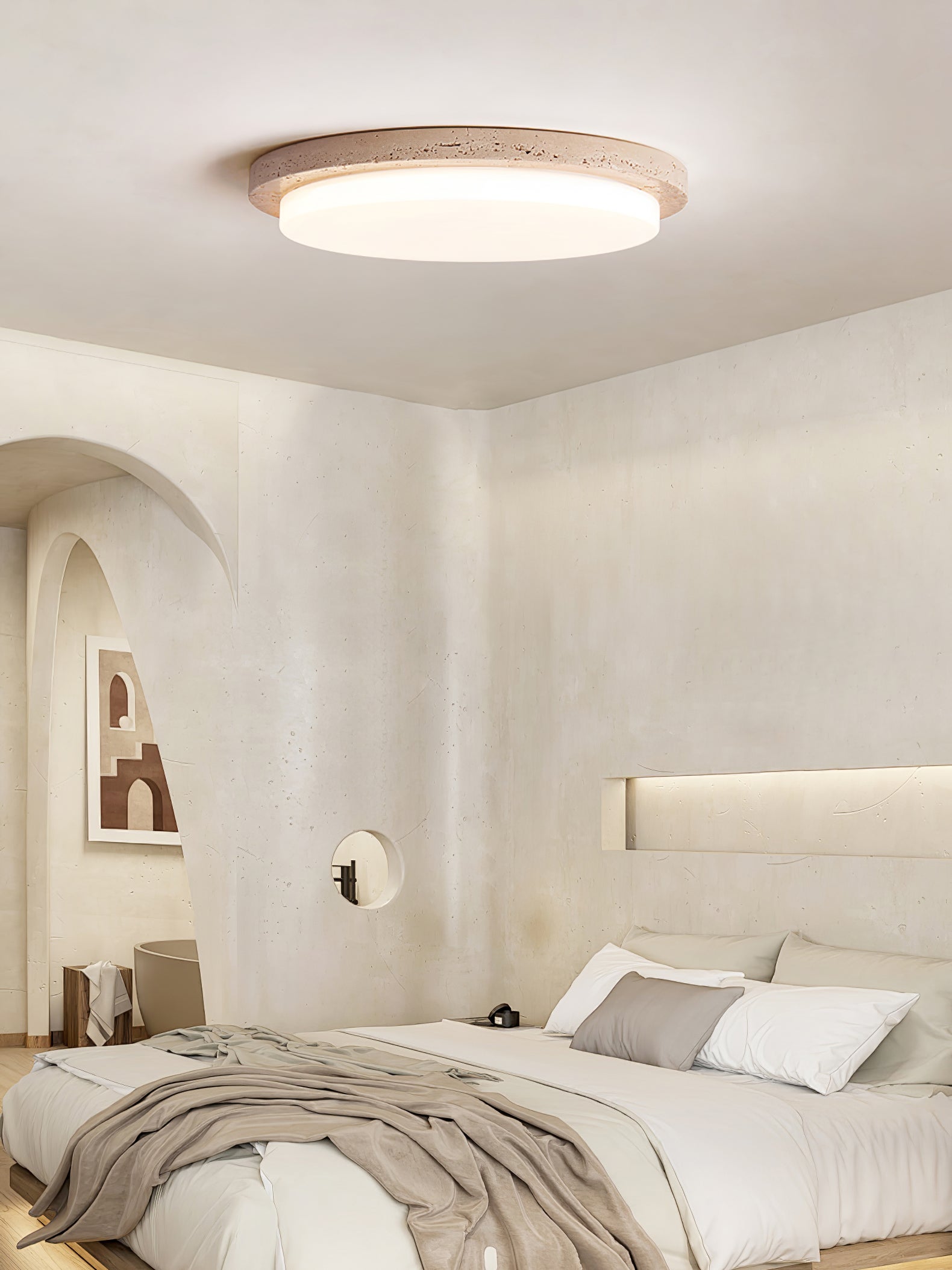 Etala Smooth-Rim Travertine Ceiling Light - Neutralighting