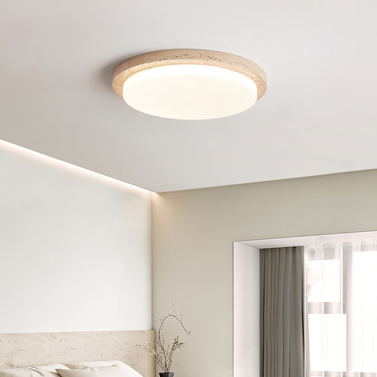 Etala Smooth-Rim Travertine Ceiling Light - Neutralighting