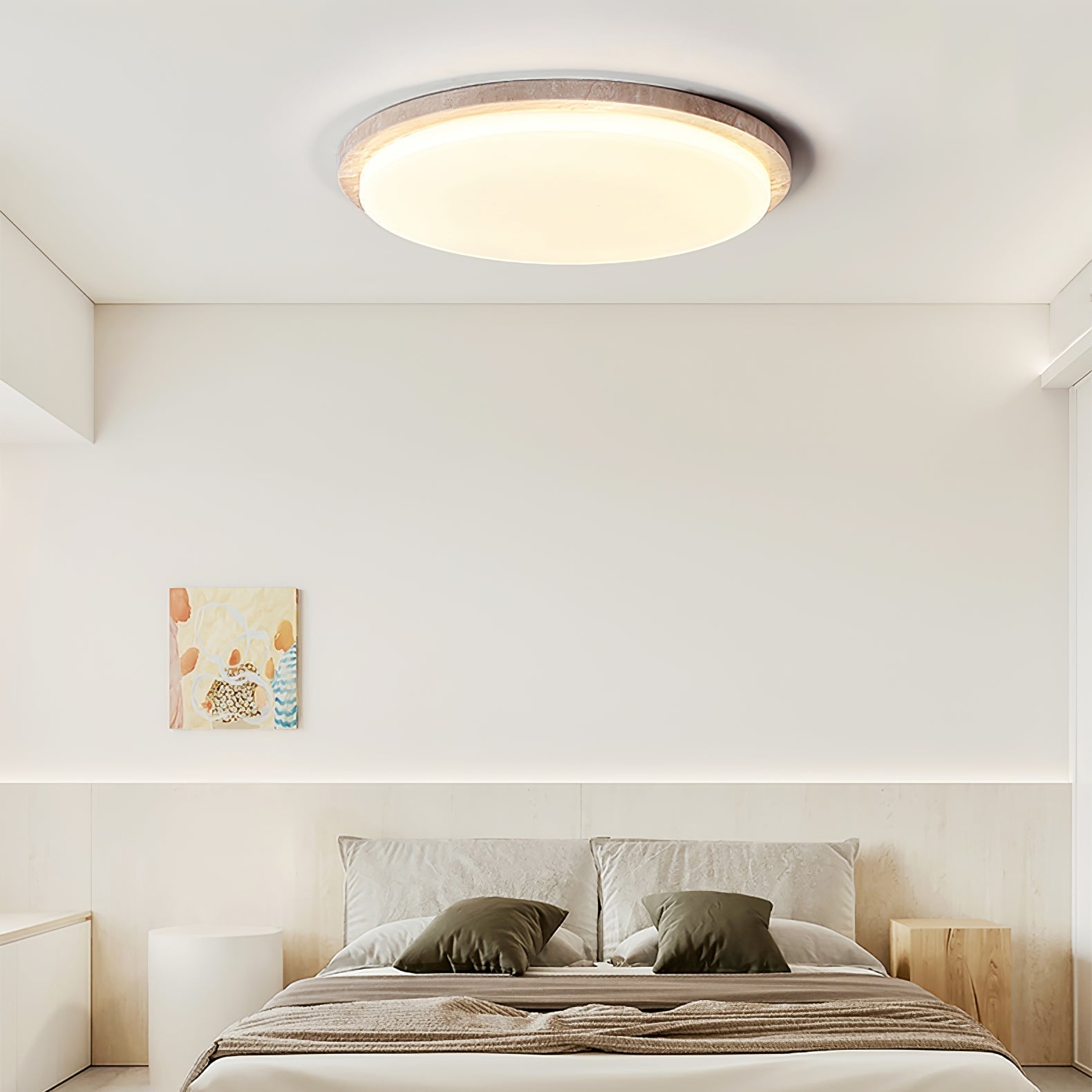 Etala Smooth-Rim Travertine Ceiling Light - Neutralighting