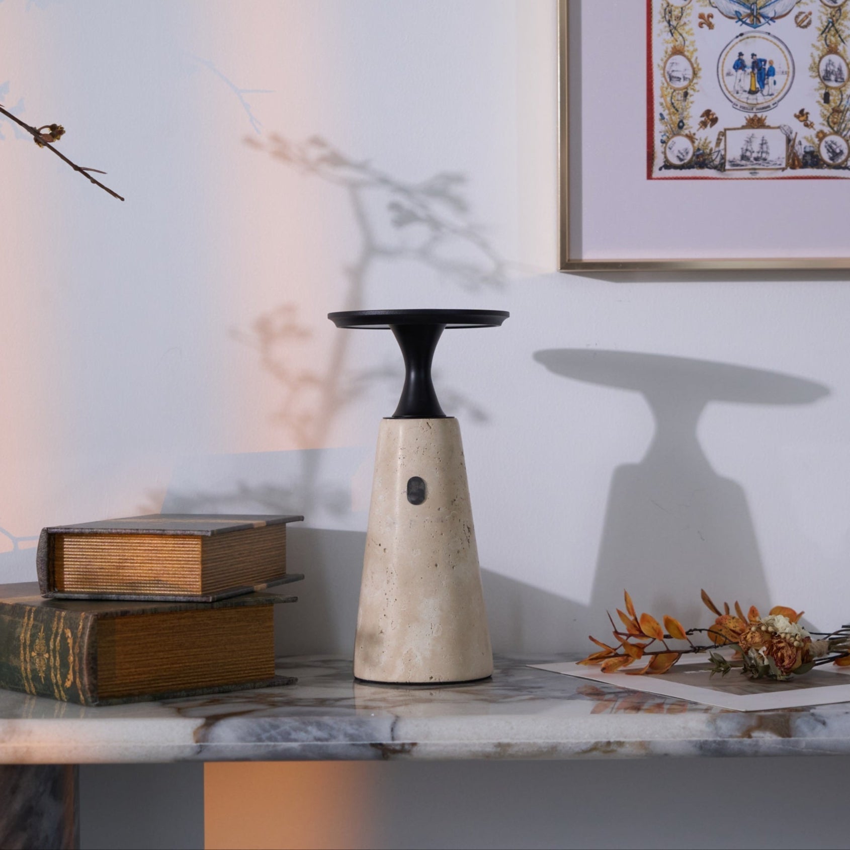 Vespera Sculptural Travertine Table Lamp - Neutralighting