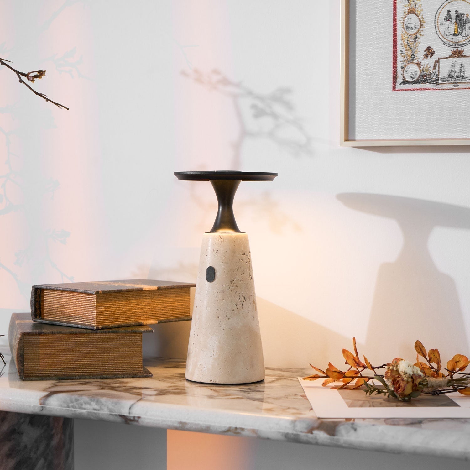 Vespera Sculptural Travertine Table Lamp - Neutralighting