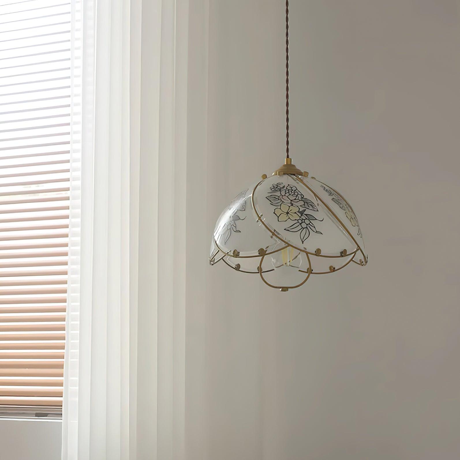 Pendelleuchte Glasblütenschirm Metallgestell Vintage-Letslighting