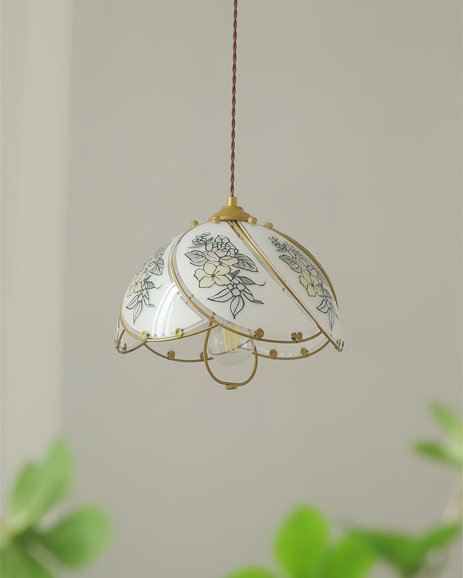 Pendelleuchte Glasblütenschirm Metallgestell Vintage-Letslighting