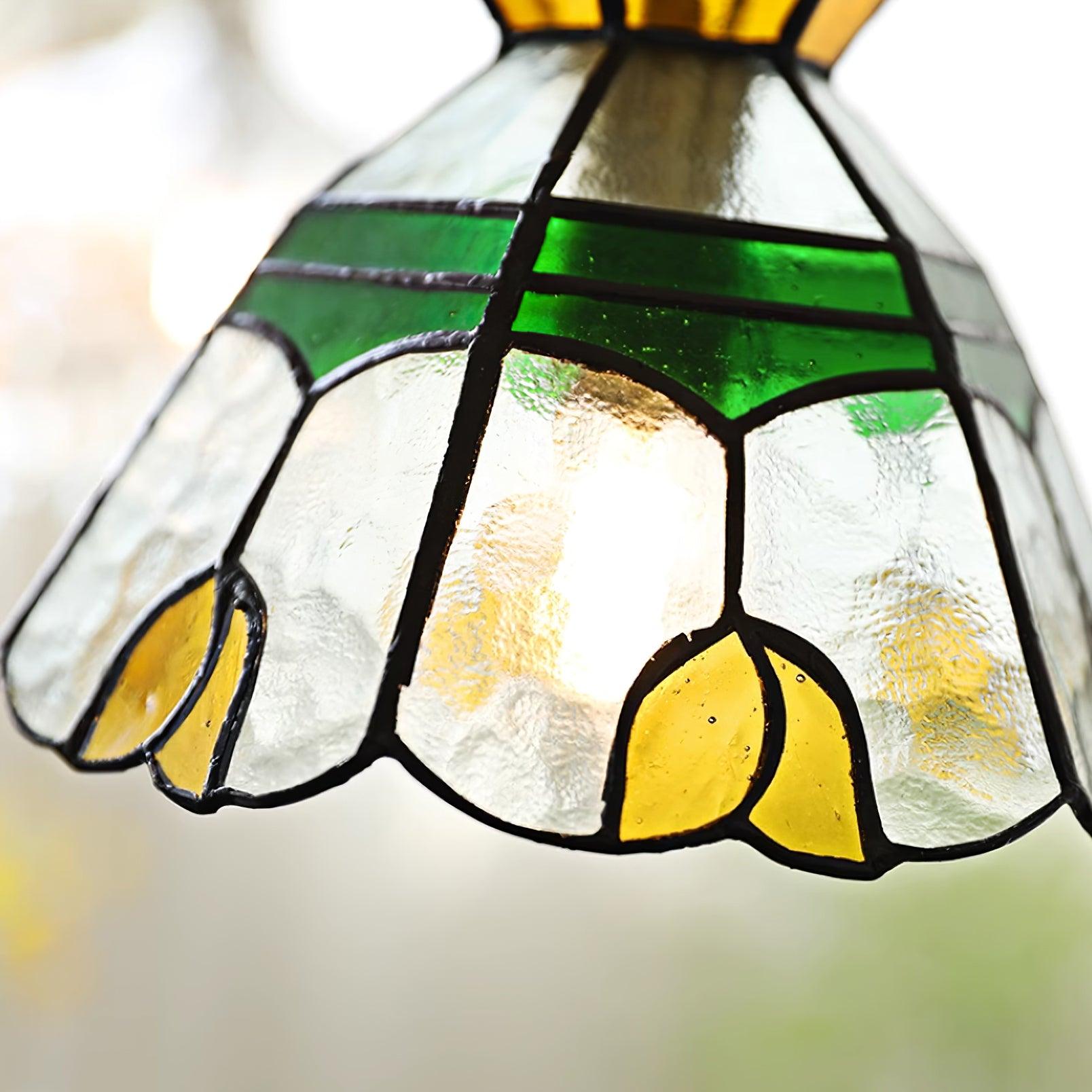 Eldine Pendelleuchte Vintage Buntglas Grün & Bernstein-Letslighting