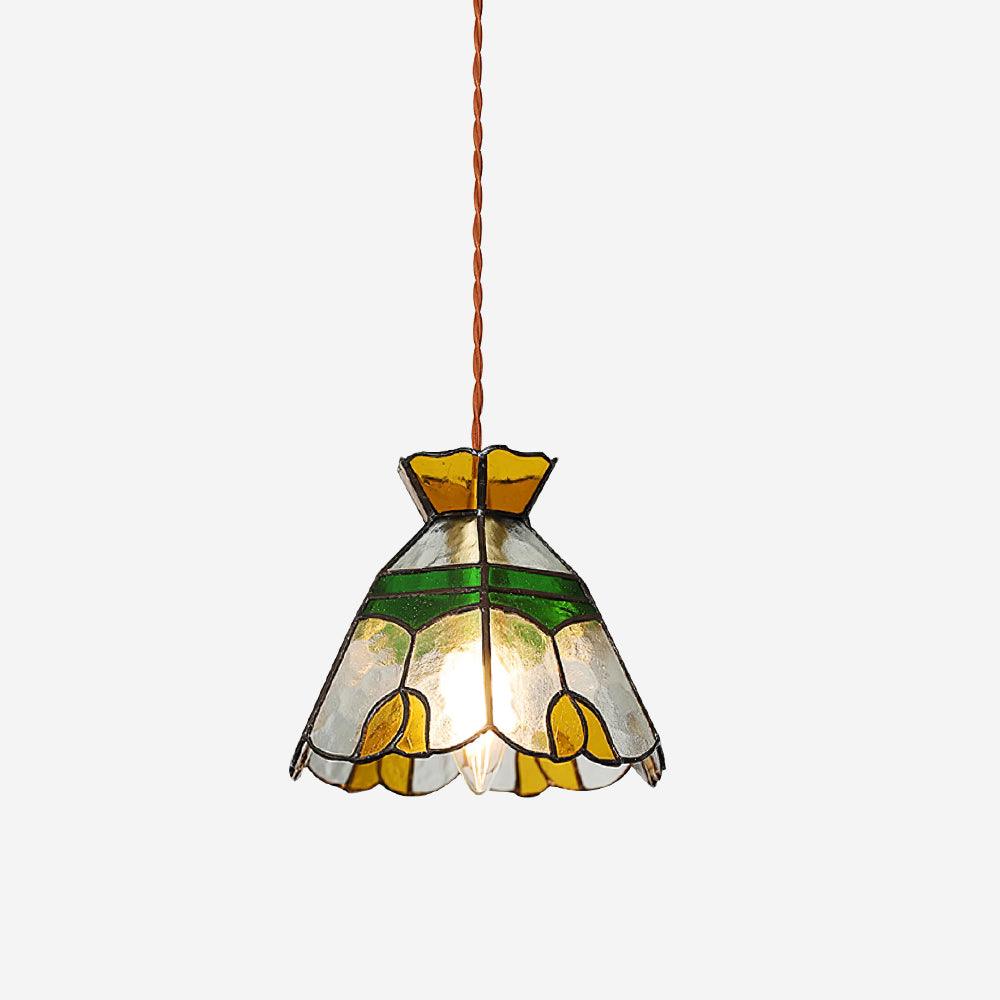Eldine Pendelleuchte Vintage Buntglas Grün & Bernstein-Letslighting