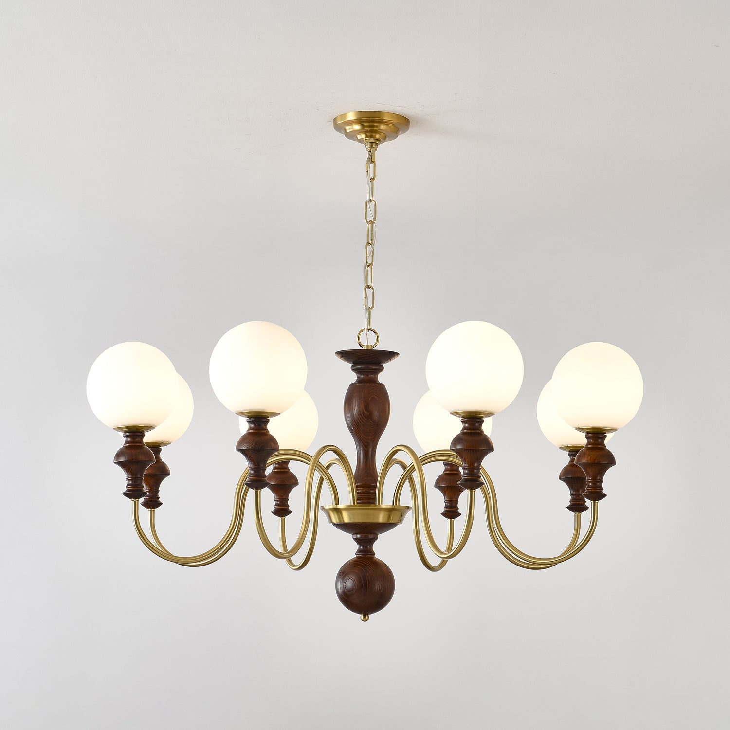 Lustra Kronleuchter Holz Messing Zeitlos Globus-Letslighting