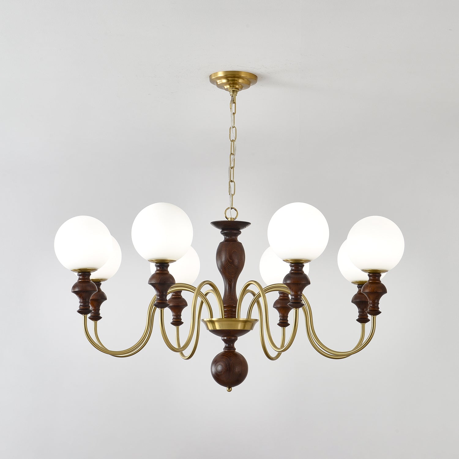 Lustra Kronleuchter Holz Messing Zeitlos Globus-Letslighting