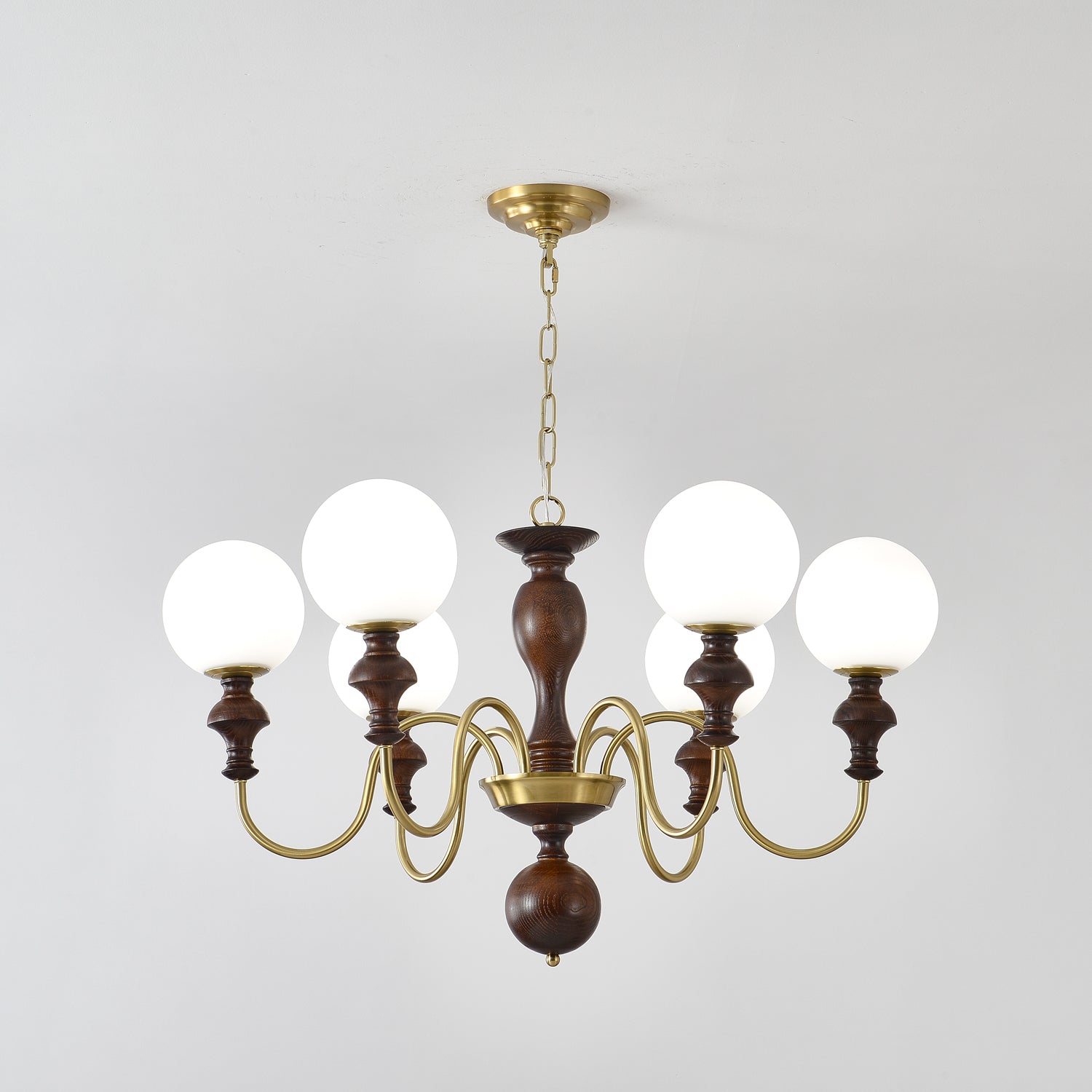 Lustra Kronleuchter Holz Messing Zeitlos Globus-Letslighting