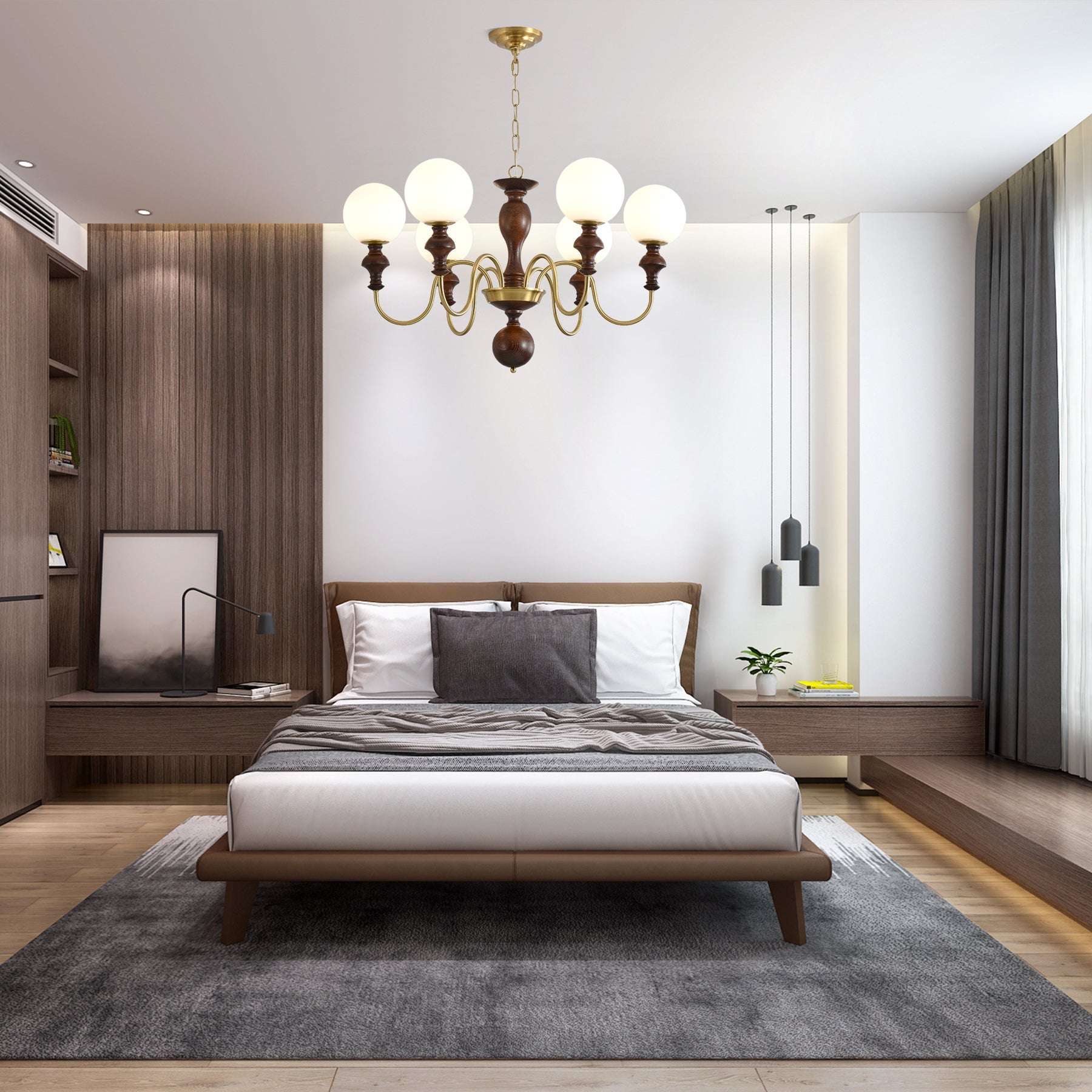 Lustra Kronleuchter Holz Messing Zeitlos Globus-Letslighting