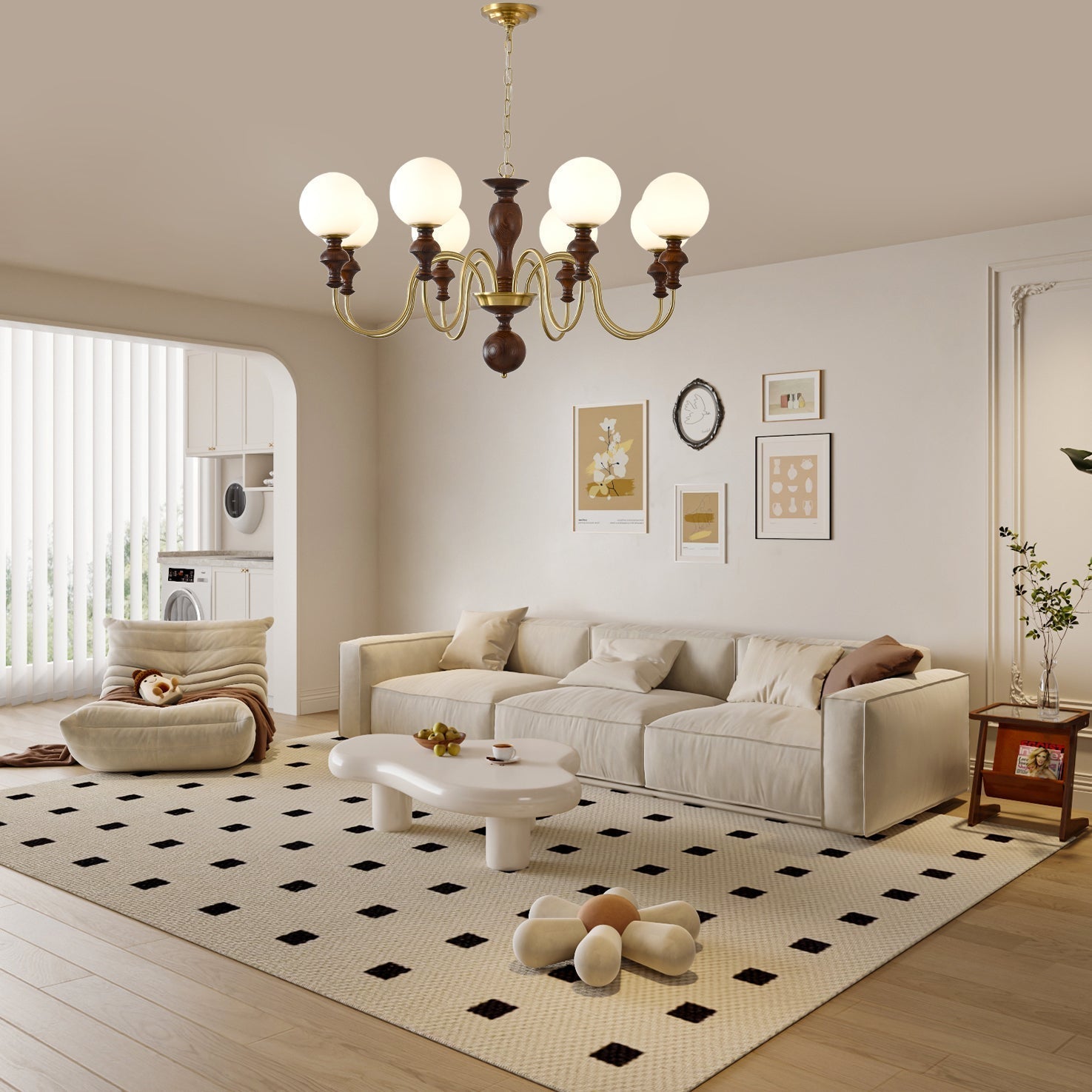 Lustra Kronleuchter Holz Messing Zeitlos Globus-Letslighting