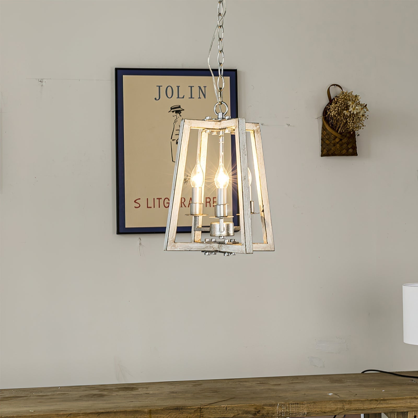 Tinsley Vintage Offener Rahmen Holz Pendelleuchte-Letslighting