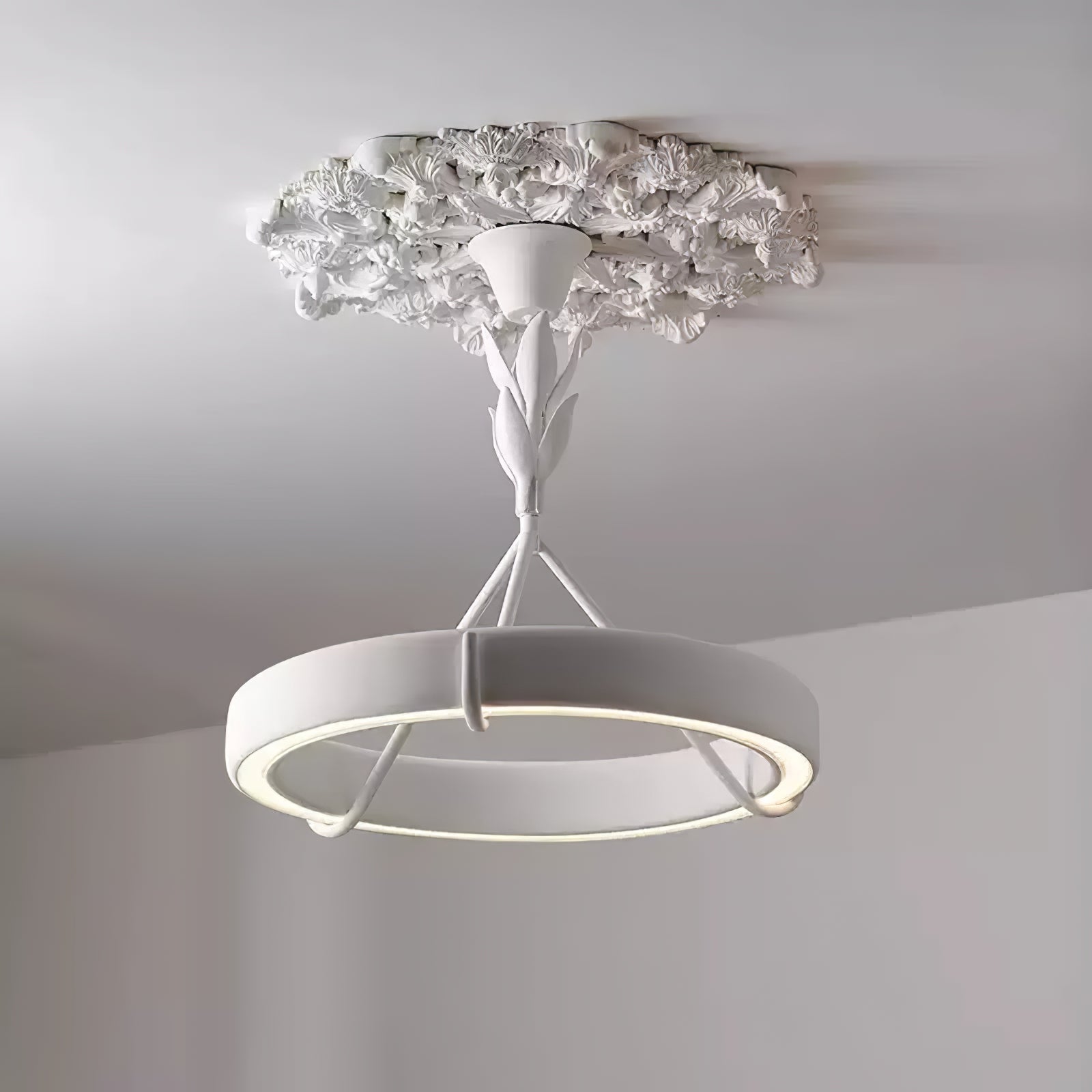 Lustra Kronleuchter Gips Weiß Floral Minimalistisch-Letslighting