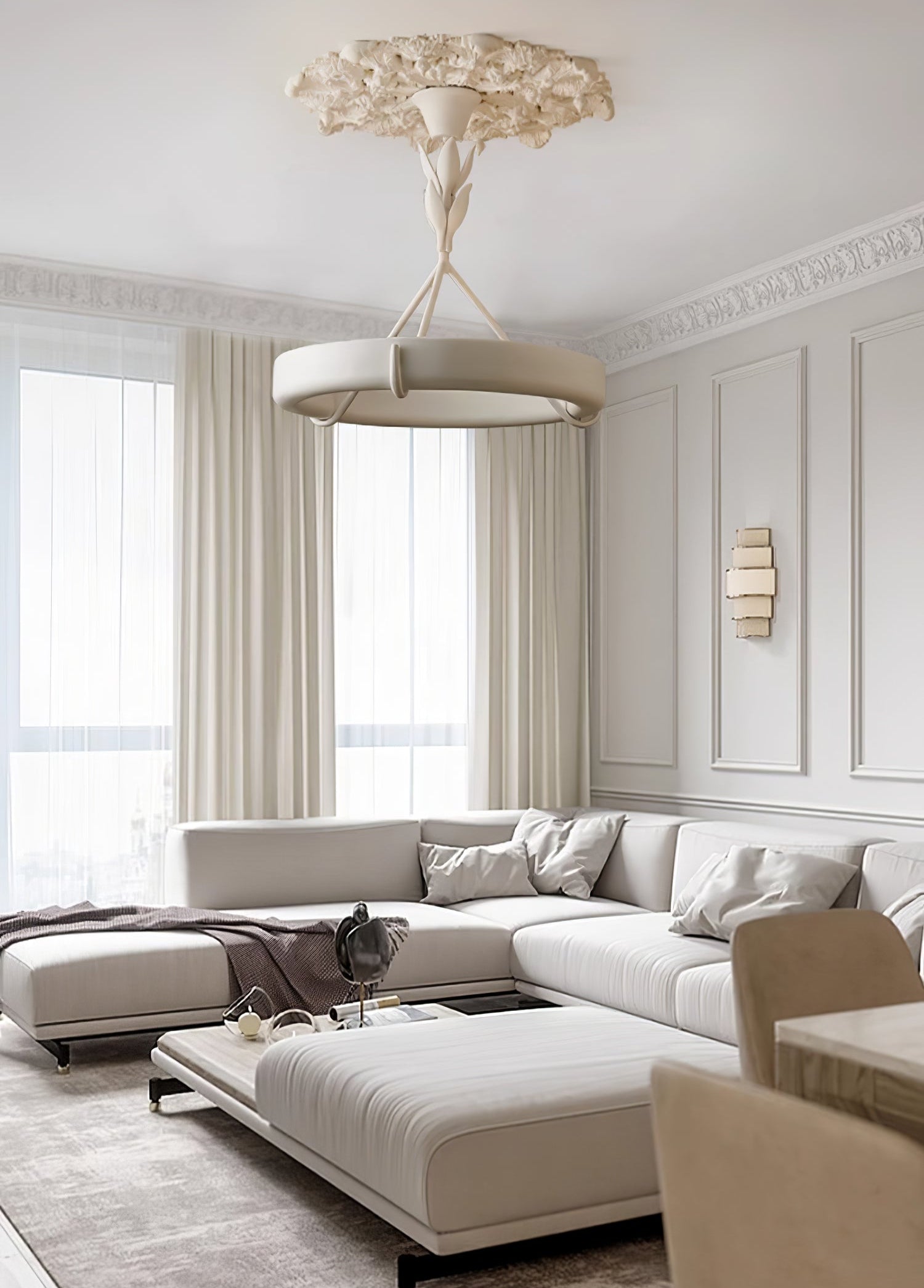 Lustra Kronleuchter Gips Weiß Floral Minimalistisch-Letslighting