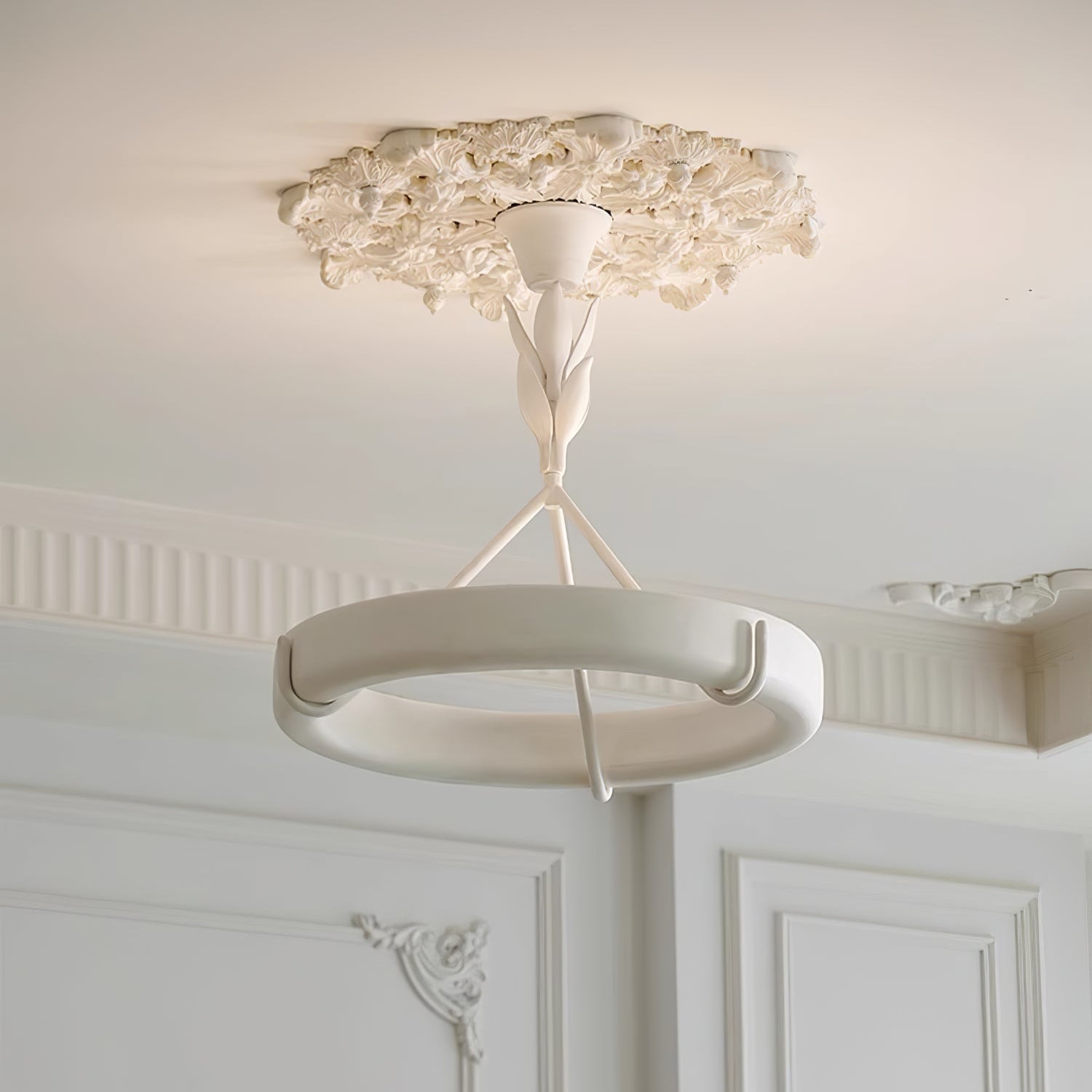 Lustra Kronleuchter Gips Weiß Floral Minimalistisch-Letslighting
