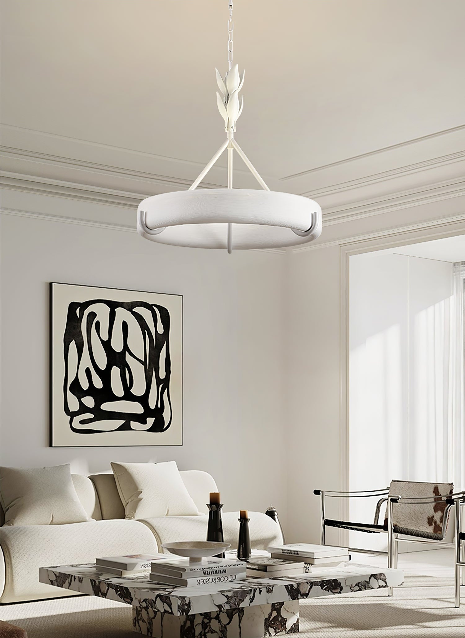 Lustra Kronleuchter Gips Weiß Floral Minimalistisch-Letslighting