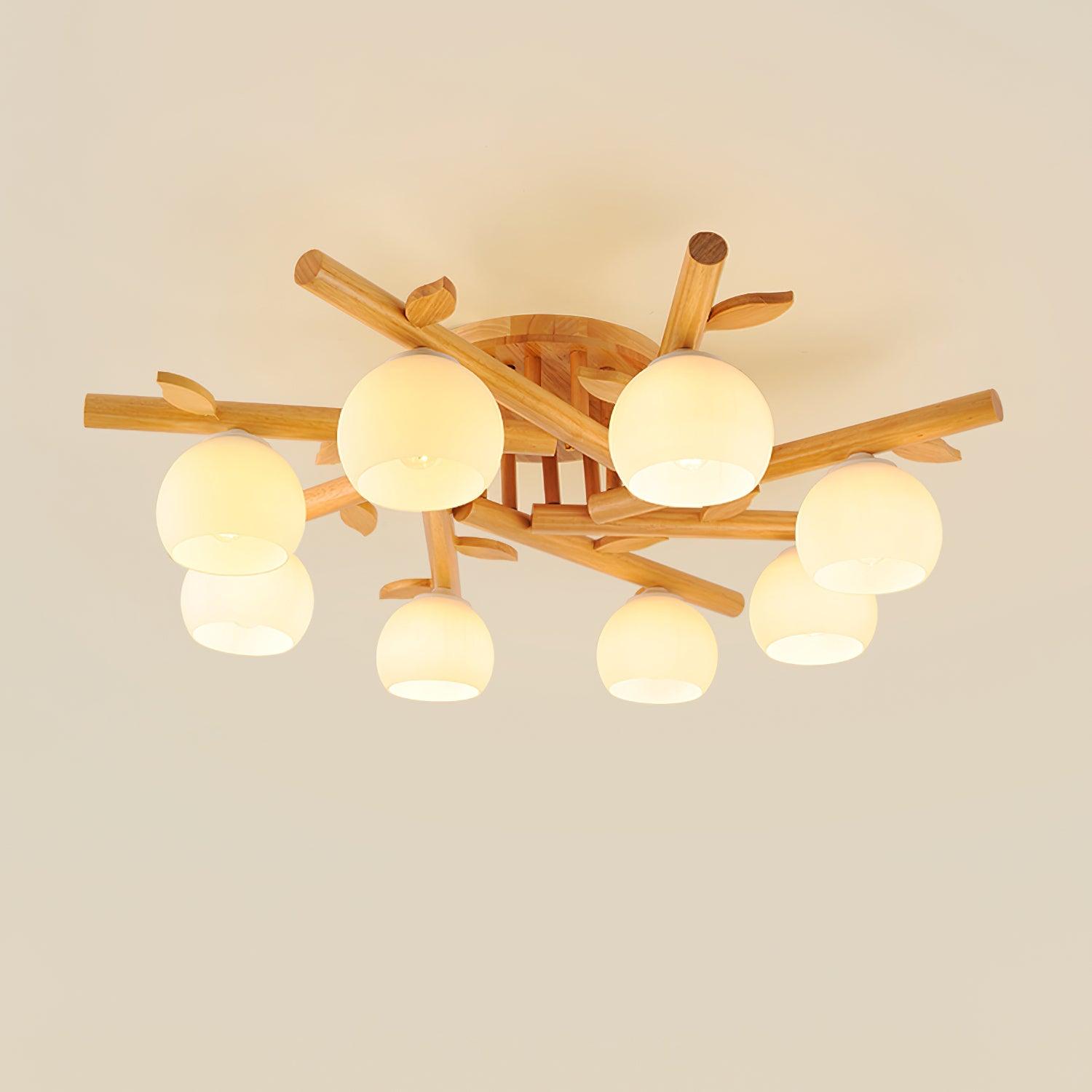 Deckenleuchte Holz Körper Glas Globen Organisch Warm Minimalistisch-Letslighting