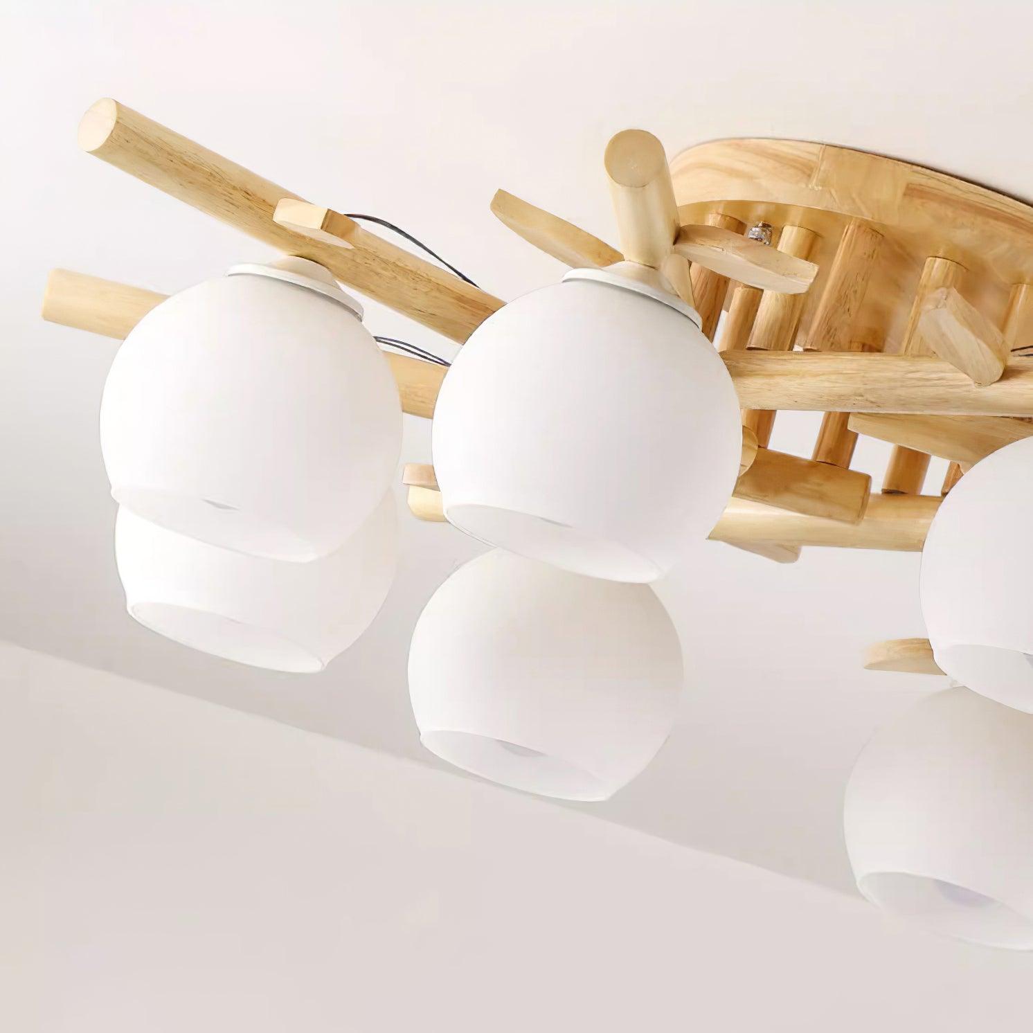 Deckenleuchte Holz Körper Glas Globen Organisch Warm Minimalistisch-Letslighting