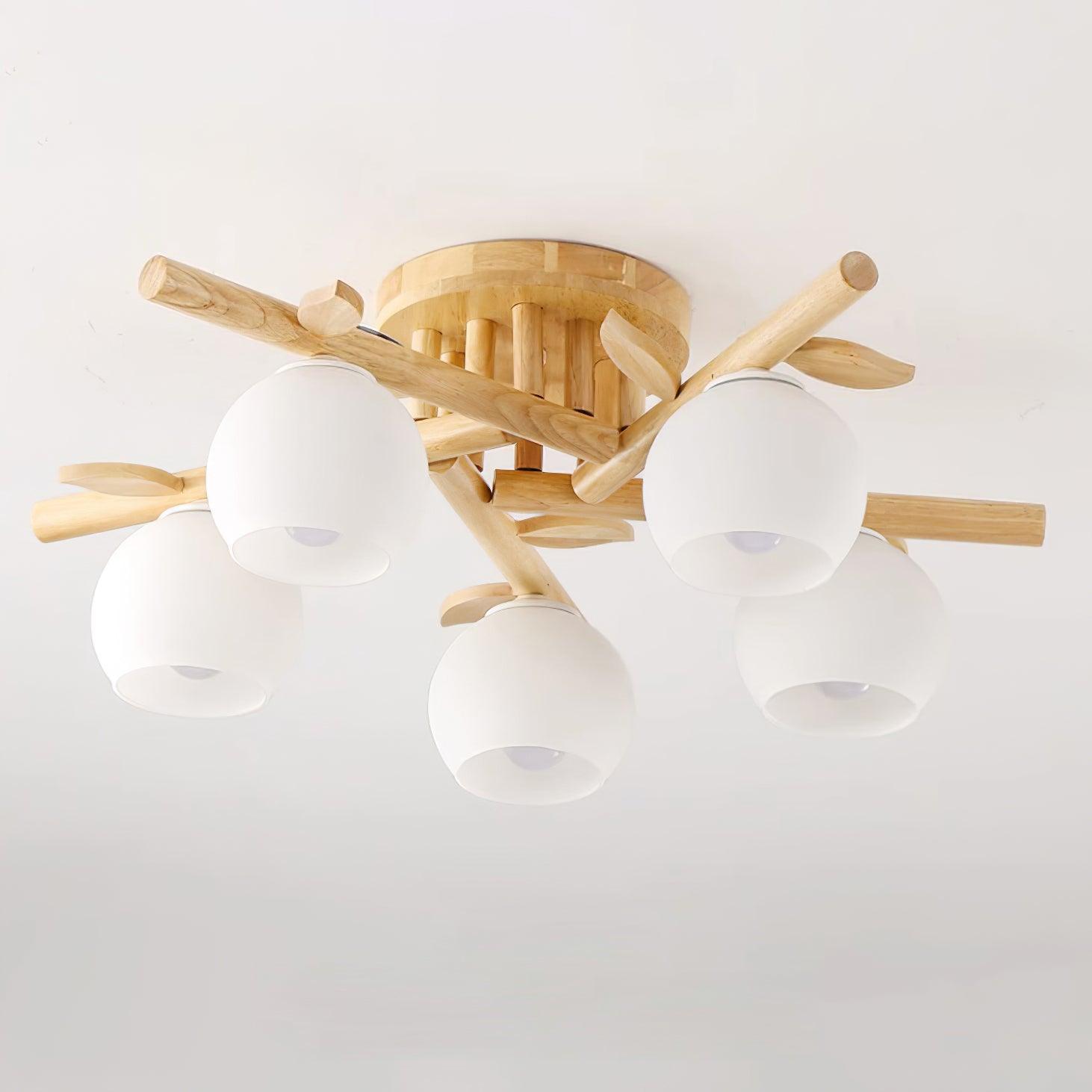 Deckenleuchte Holz Körper Glas Globen Organisch Warm Minimalistisch-Letslighting