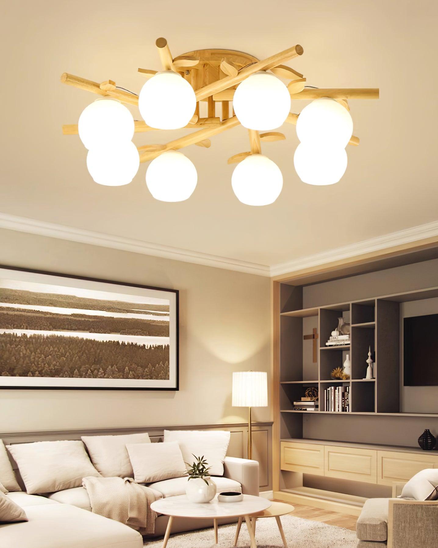 Deckenleuchte Holz Körper Glas Globen Organisch Warm Minimalistisch-Letslighting