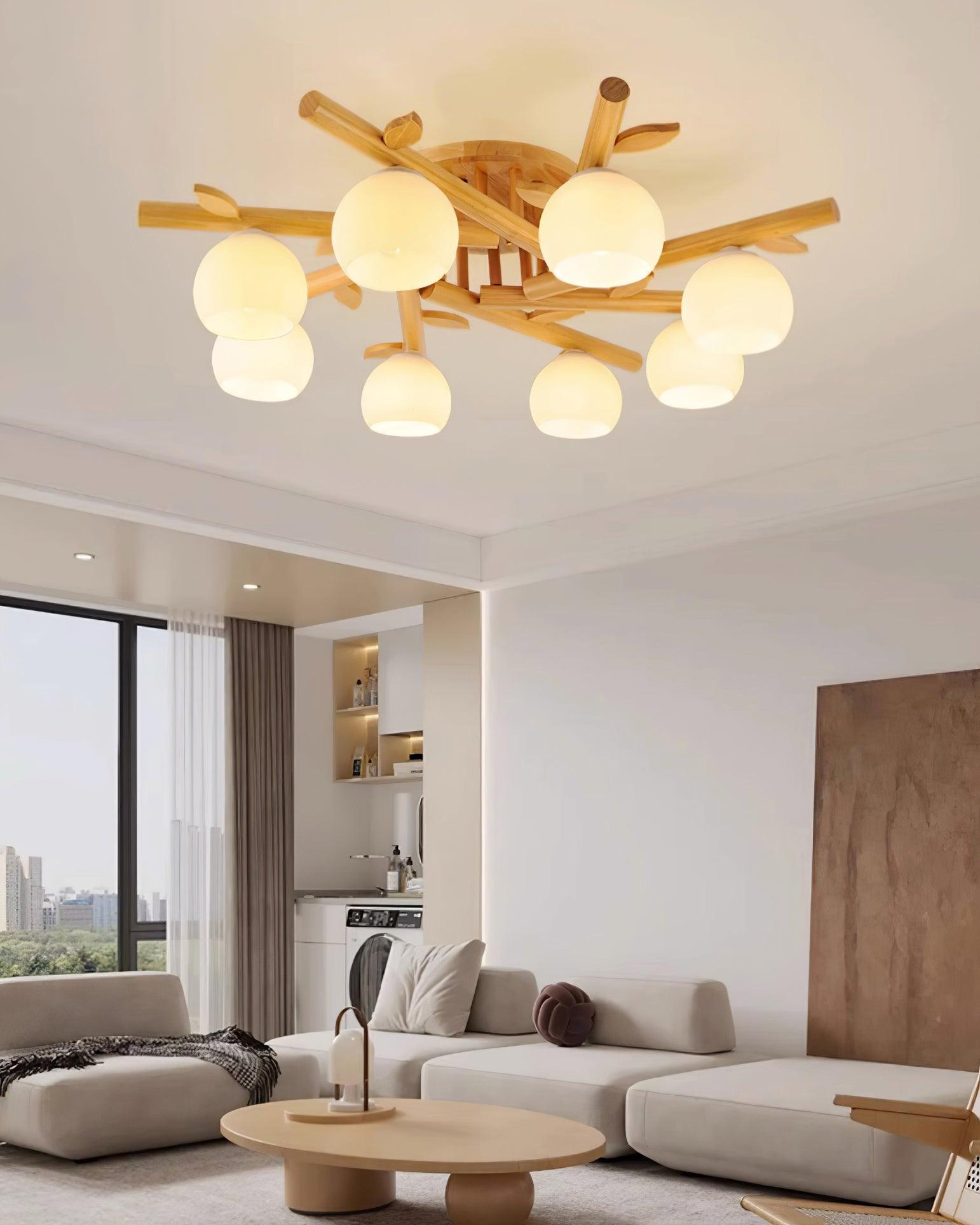 Deckenleuchte Holz Körper Glas Globen Organisch Warm Minimalistisch-Letslighting