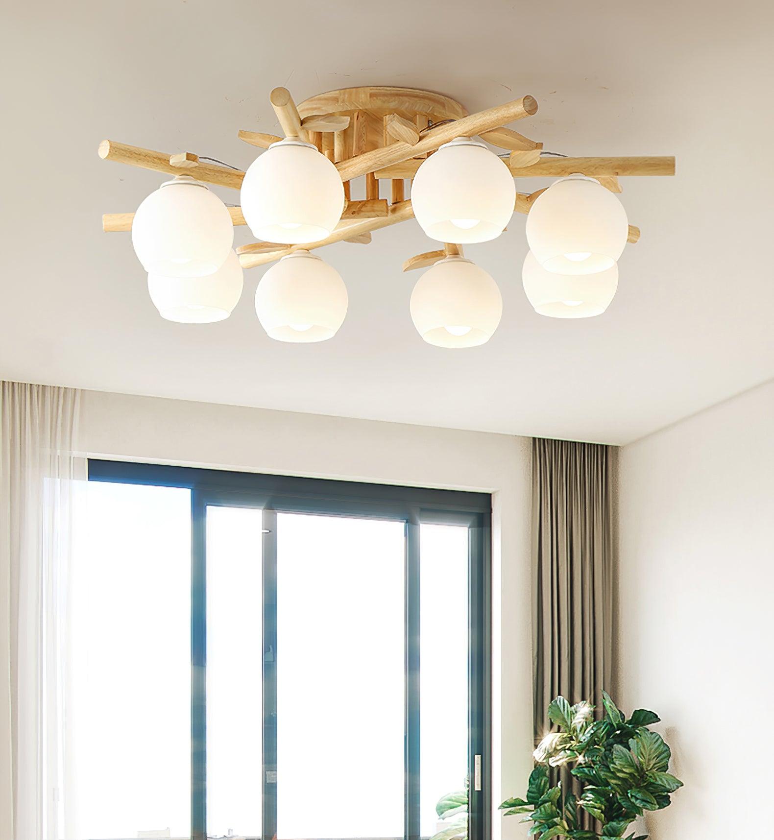 Deckenleuchte Holz Körper Glas Globen Organisch Warm Minimalistisch-Letslighting