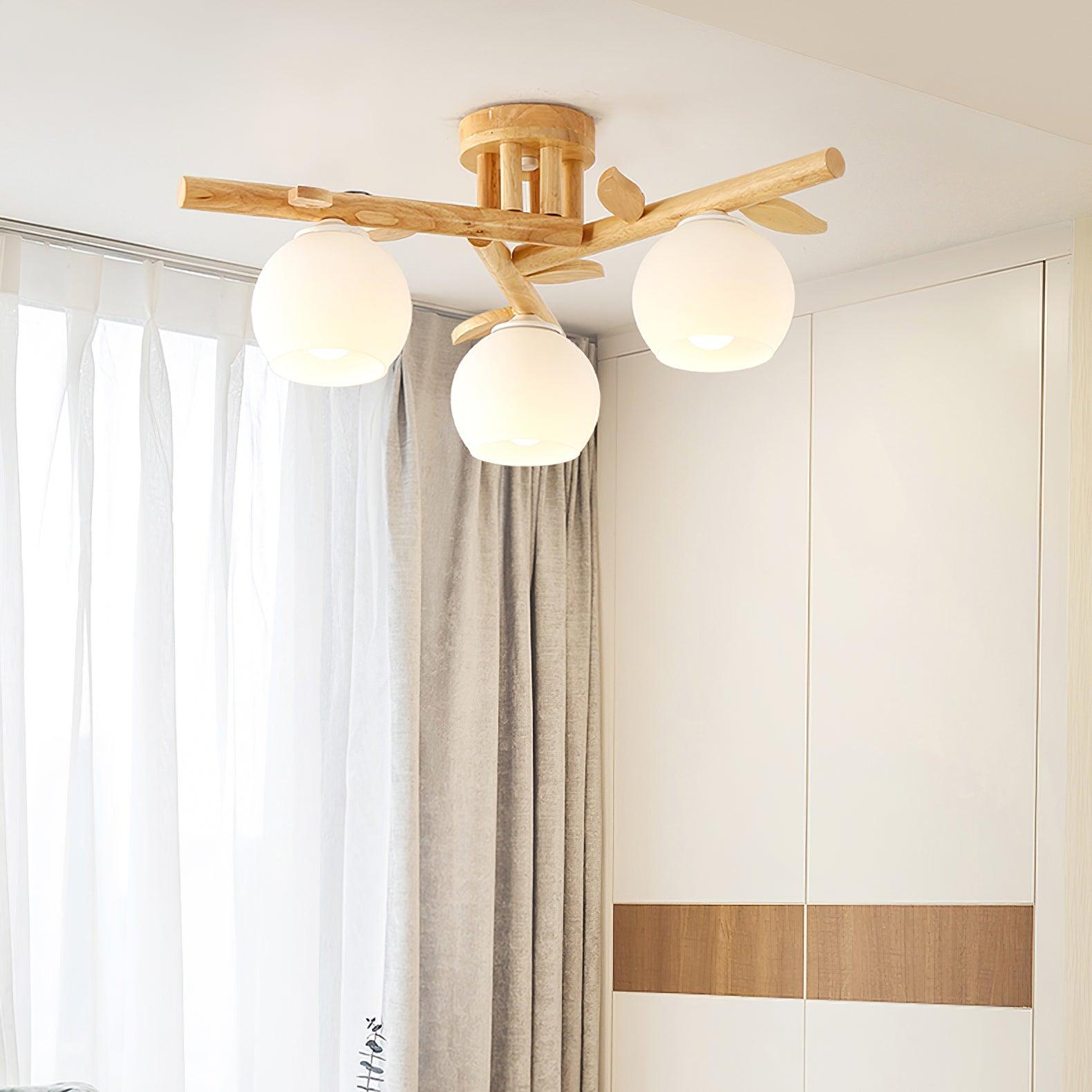 Deckenleuchte Holz Körper Glas Globen Organisch Warm Minimalistisch-Letslighting