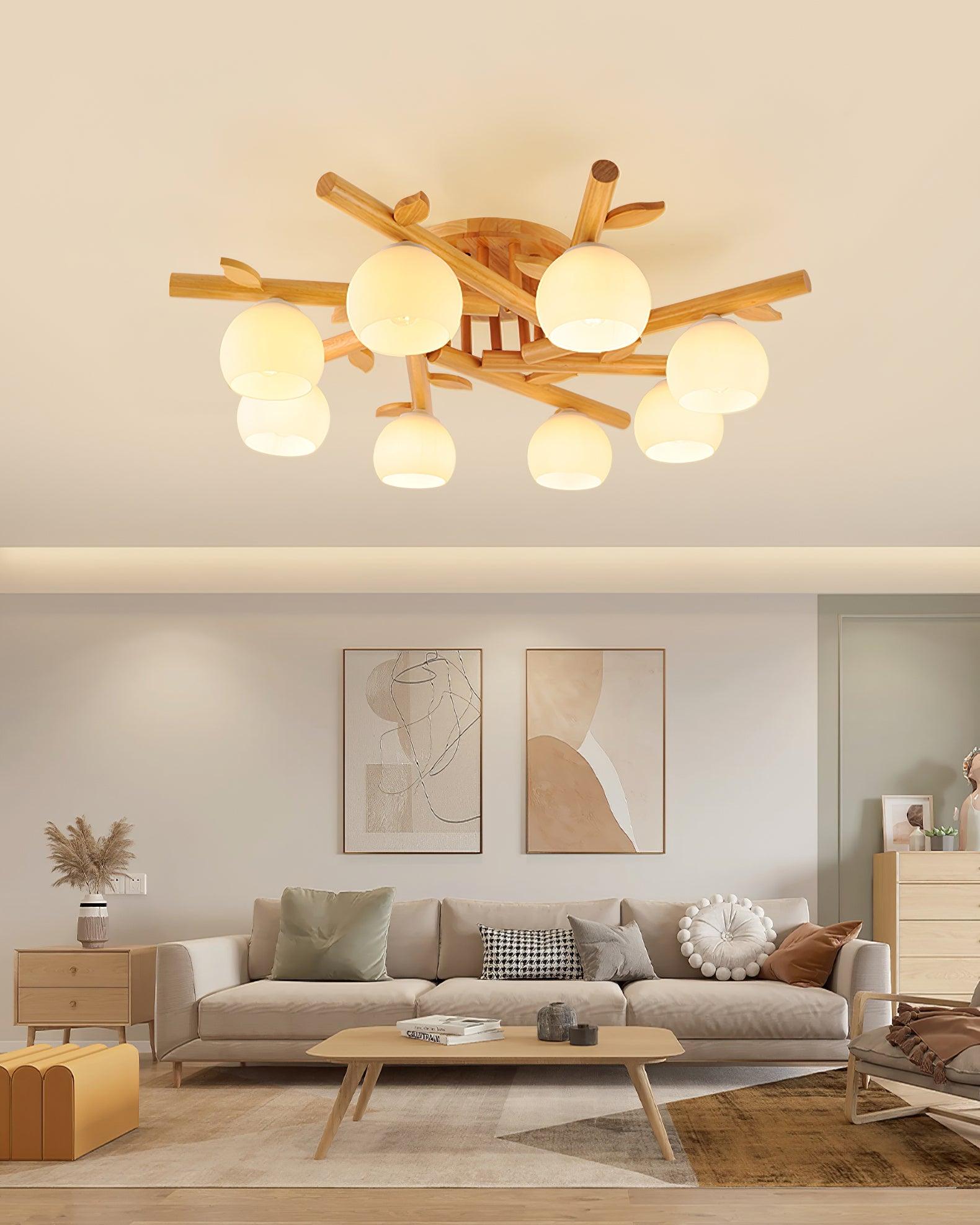 Deckenleuchte Holz Körper Glas Globen Organisch Warm Minimalistisch-Letslighting