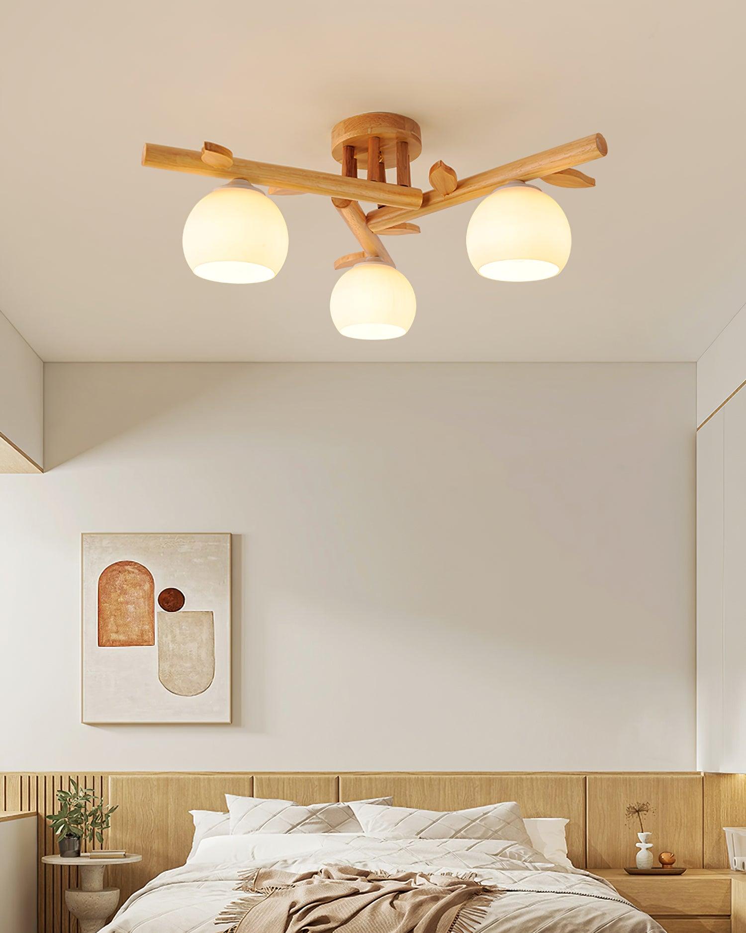 Deckenleuchte Holz Körper Glas Globen Organisch Warm Minimalistisch-Letslighting