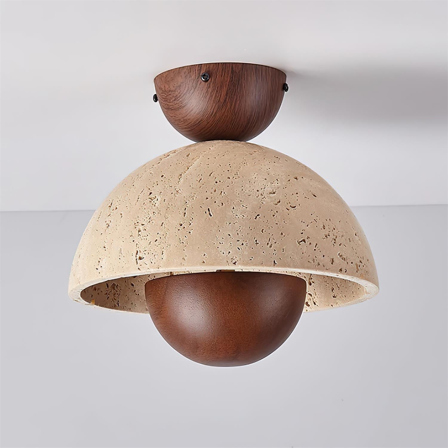 Cavora Ceiling Light Travertine Wood Dome Shape - Letslighting