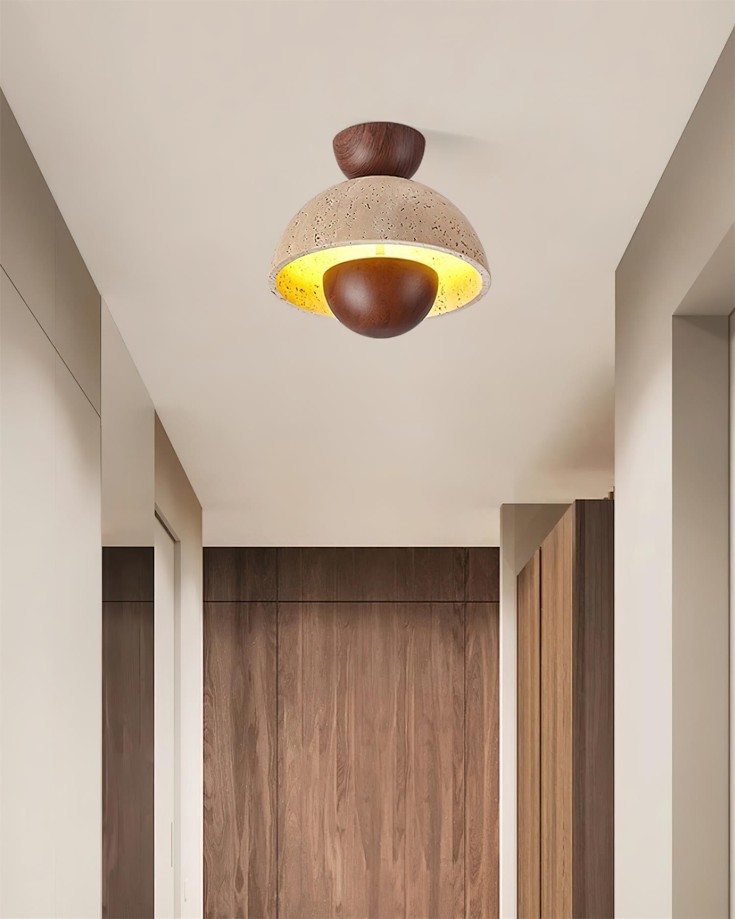 Cavora Ceiling Light Travertine Wood Dome Shape - Letslighting