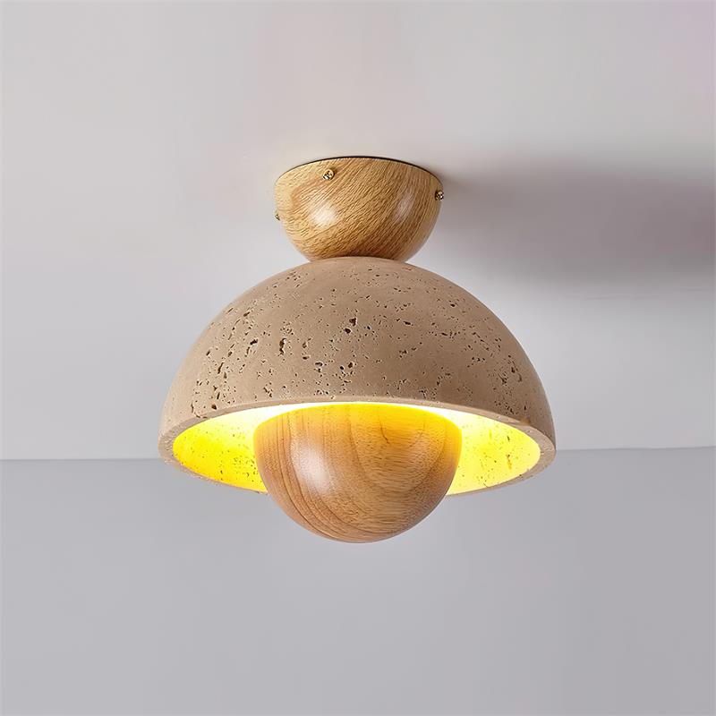 Cavora Ceiling Light Travertine Wood Dome Shape - Letslighting