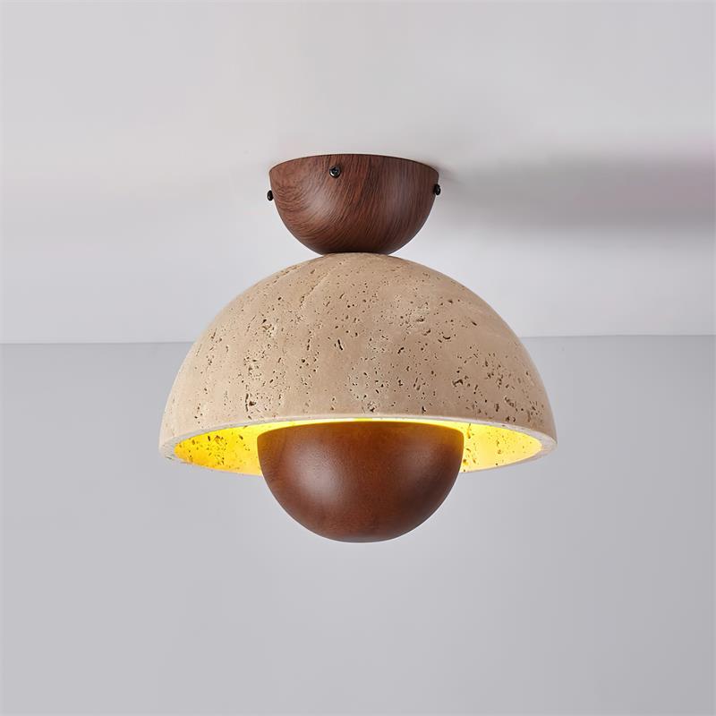 Cavora Ceiling Light Travertine Wood Dome Shape - Letslighting