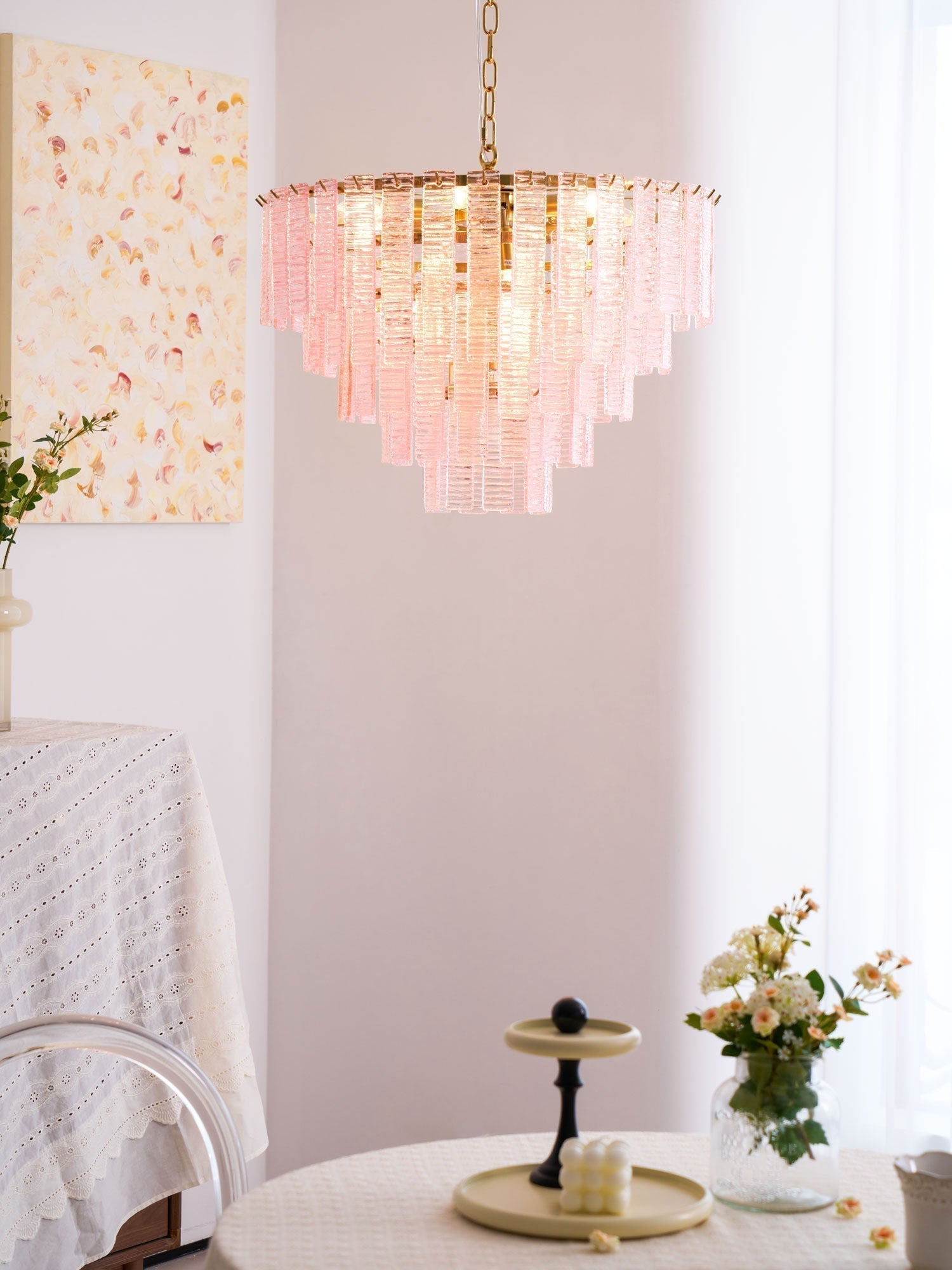 Aurora Chandelier Pink Murano Glass Layered Vintage Luxury - Neutralighting