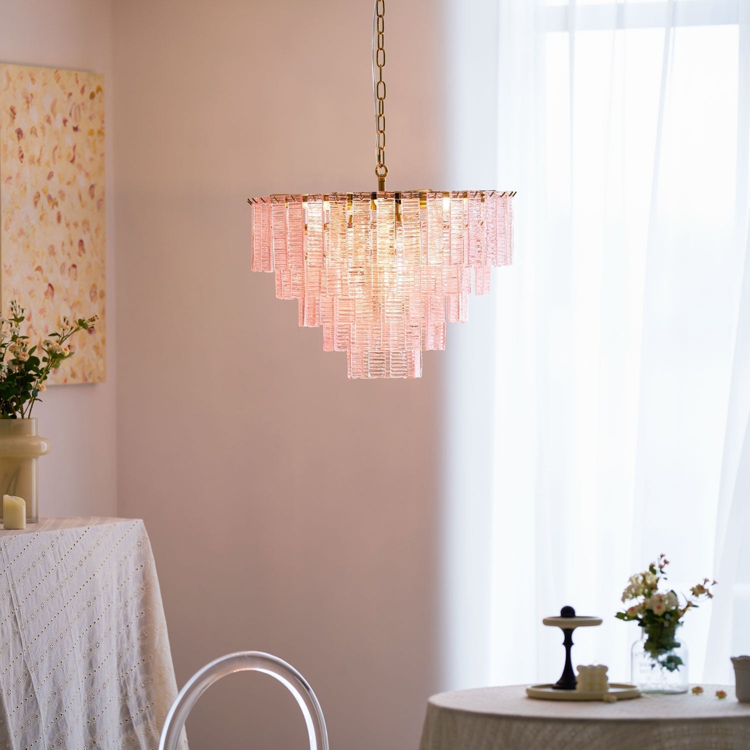 Aurora Chandelier Pink Murano Glass Layered Vintage Luxury - Neutralighting