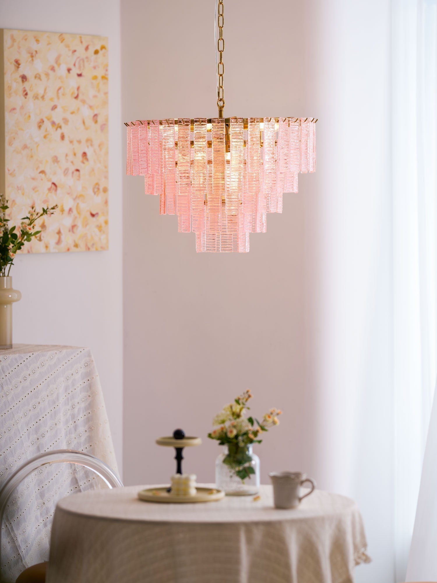 Aurora Chandelier Pink Murano Glass Layered Vintage Luxury - Neutralighting