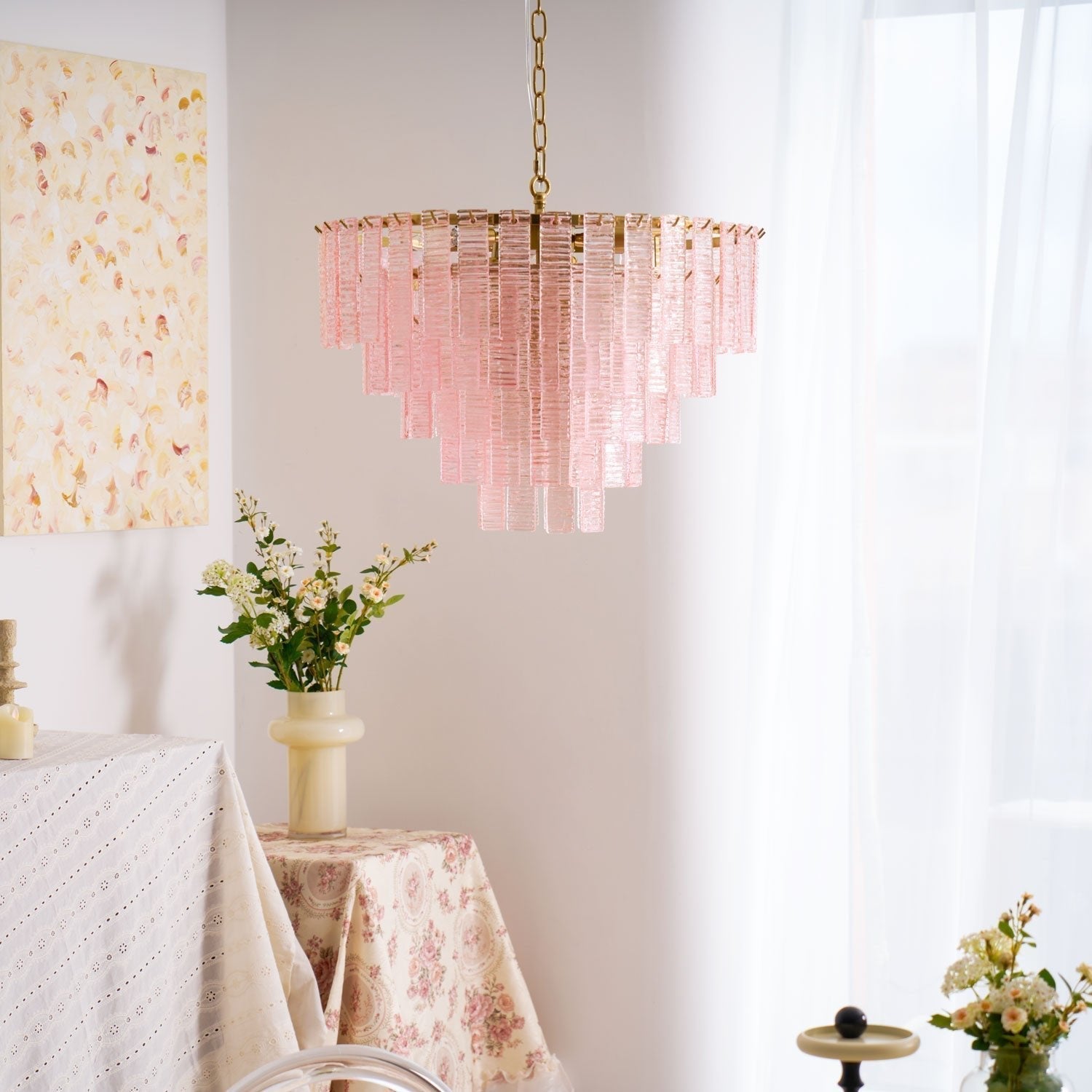 Aurora Chandelier Pink Murano Glass Layered Vintage Luxury - Neutralighting