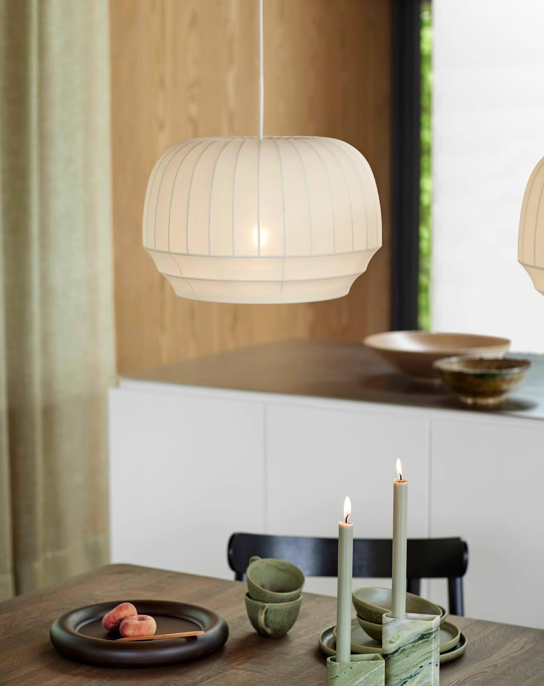 Pendant Lamp Silk Shade White Fabric Vertical Lines Soft Modern Minimalist - Letslighting