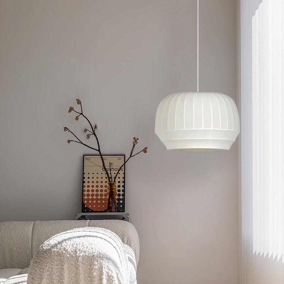Pendant Lamp Silk Shade White Fabric Vertical Lines Soft Modern Minimalist - Letslighting