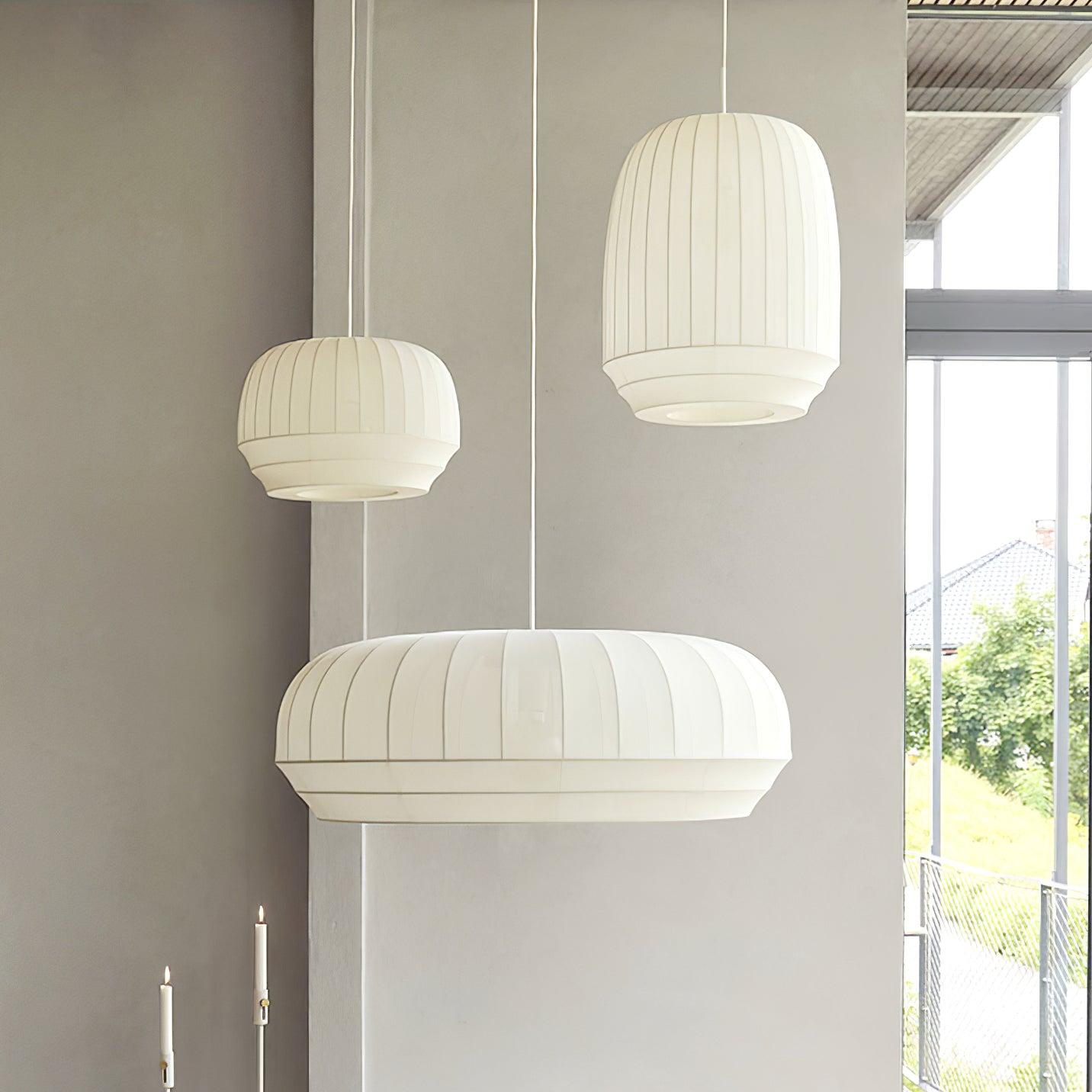 Pendant Lamp Silk Shade White Fabric Vertical Lines Soft Modern Minimalist - Letslighting