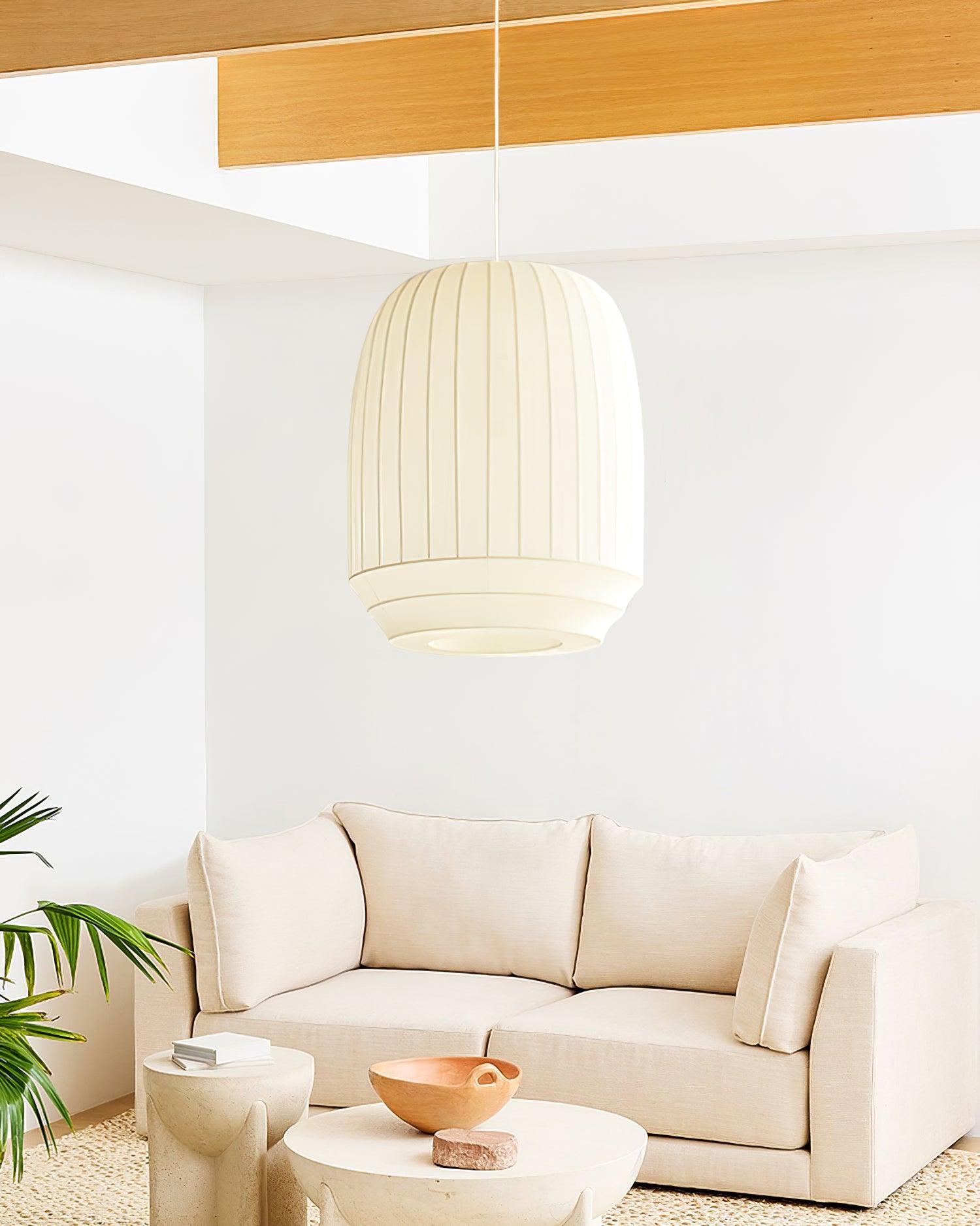 Pendant Lamp Silk Shade White Fabric Vertical Lines Soft Modern Minimalist - Letslighting