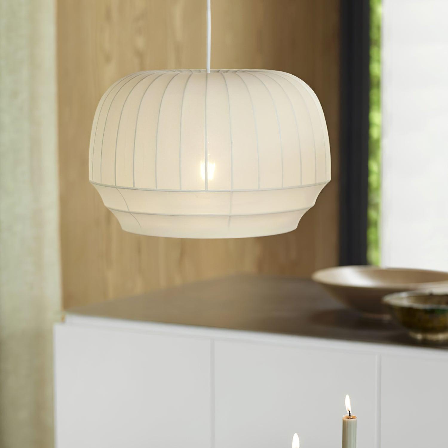 Pendant Lamp Silk Shade White Fabric Vertical Lines Soft Modern Minimalist - Letslighting