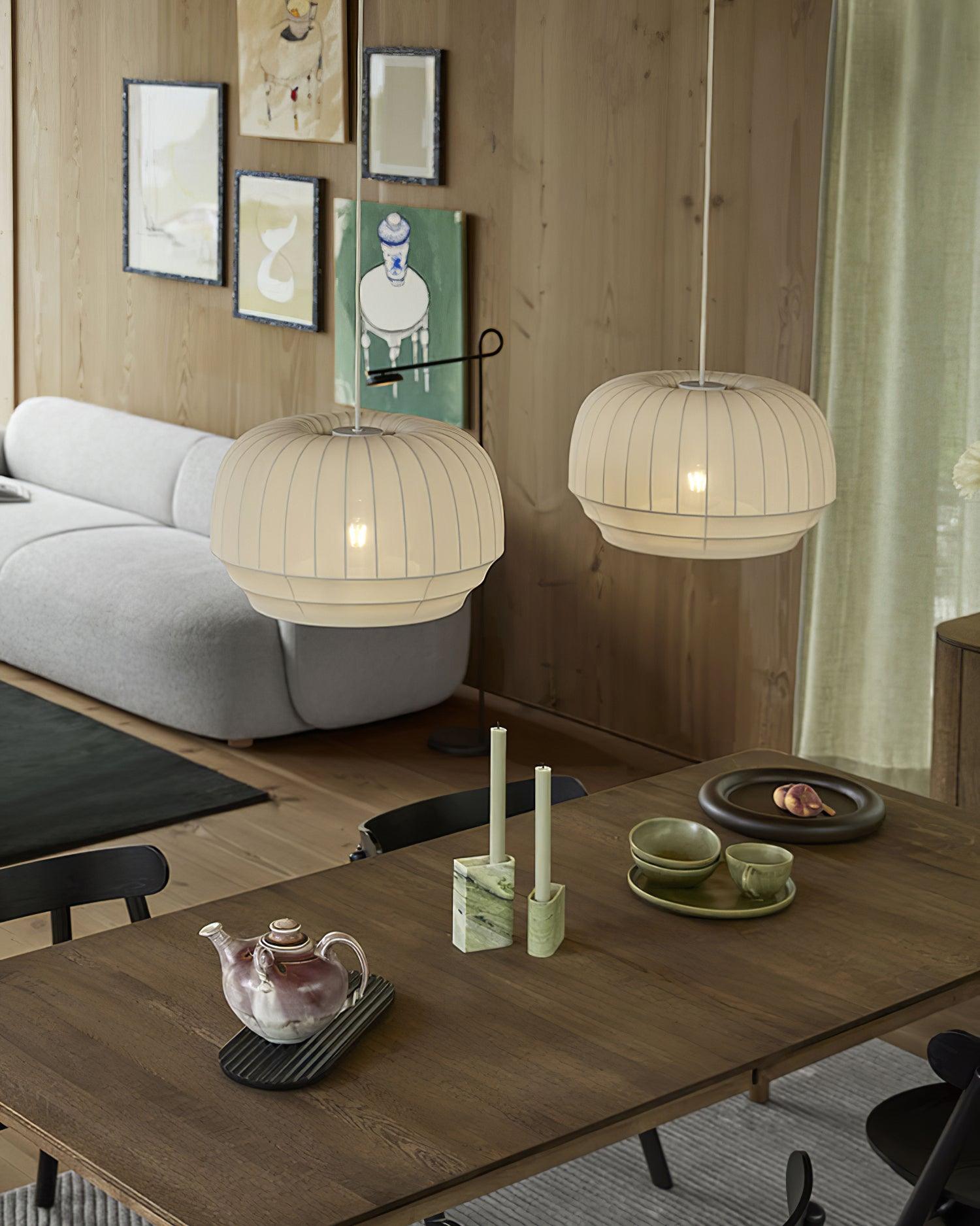 Pendant Lamp Silk Shade White Fabric Vertical Lines Soft Modern Minimalist - Letslighting