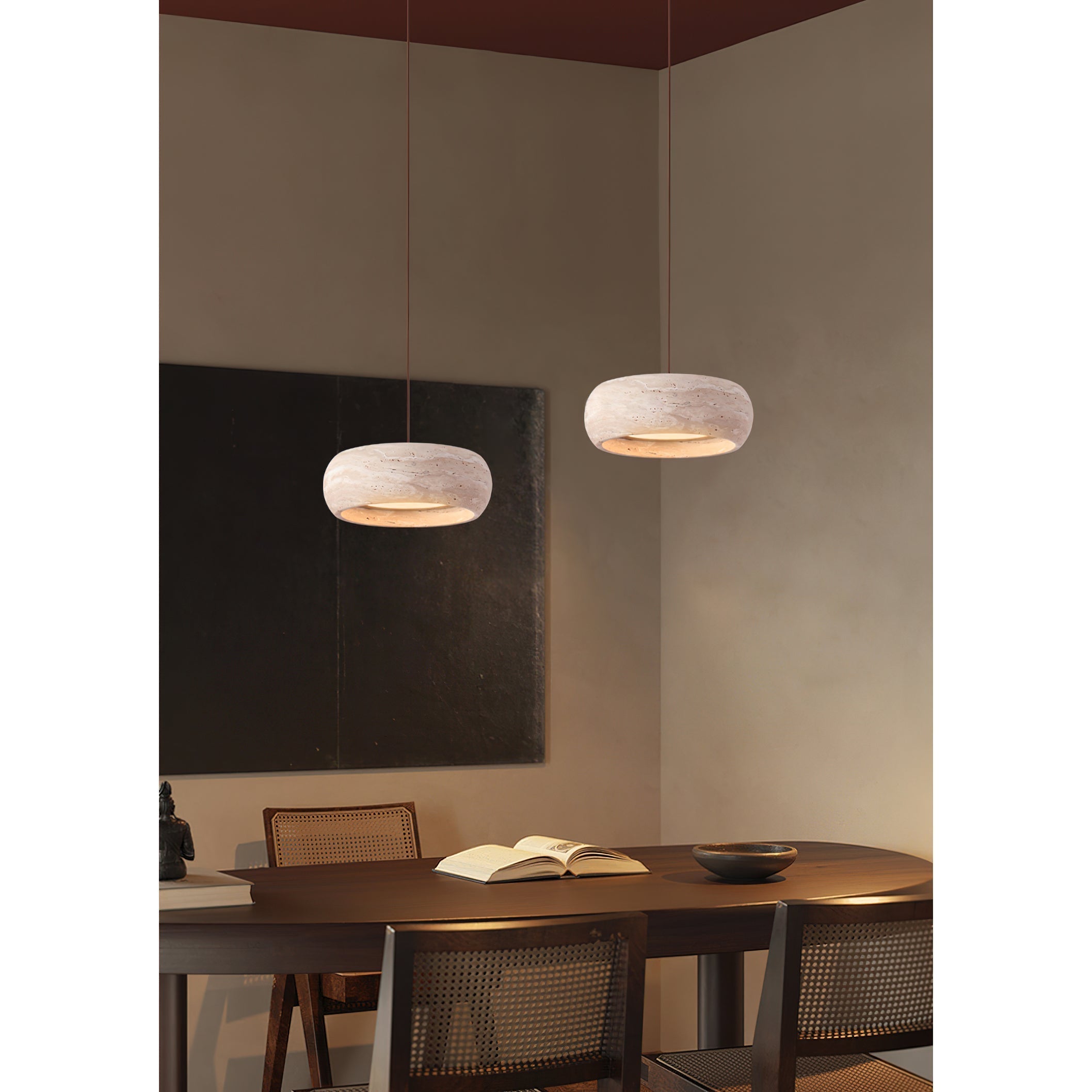 Eurvaran Modern Minimalist Drum Travertine Pendant Lamp - Letslighting