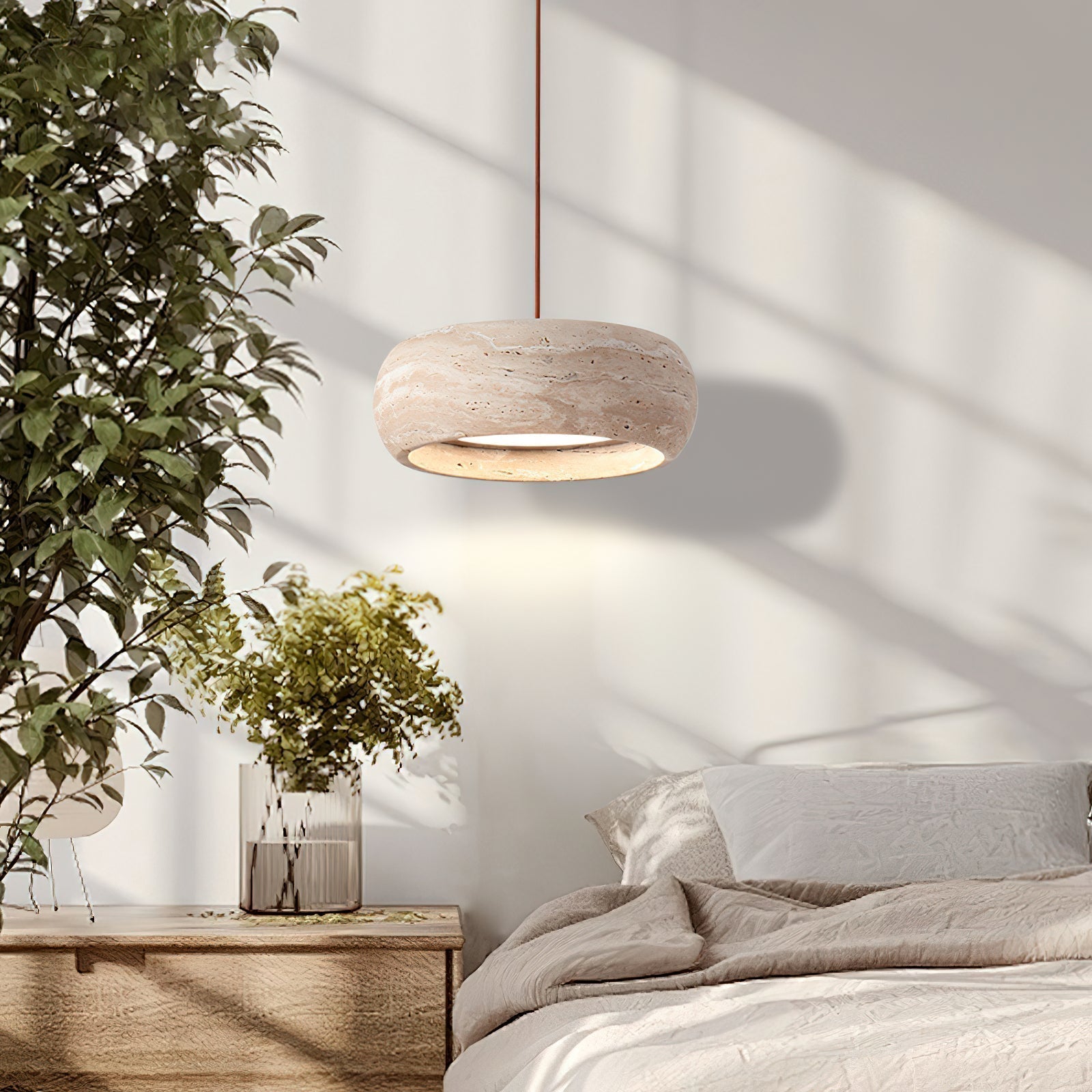Eurvaran Modern Minimalist Drum Travertine Pendant Lamp - Letslighting